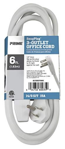 Prime Wire & Cable Prime Wire & Cable EC930706K 6-Foot 14/3 SJT 3-Outlet Office Cord, White