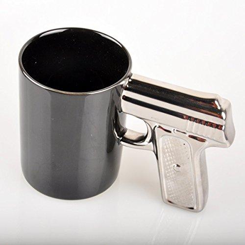 HLJgift HLJgift Novelty Ceramic Coffee Mugs Gun Mugs Pistol Cup for amazing gift Black&Silver