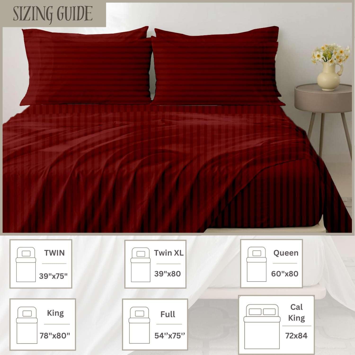 NON Sticky cotton Queen Size Sheet Set - 6 Piece Set - 400-Thread-Count 100% Egyptian Cotton Bed Sheets - Deep Pockets - Easy Fit - Bed Sheets Queen Size Set - Burgundy Stripe Bed Sheets - Queens Sheets - 6 PC