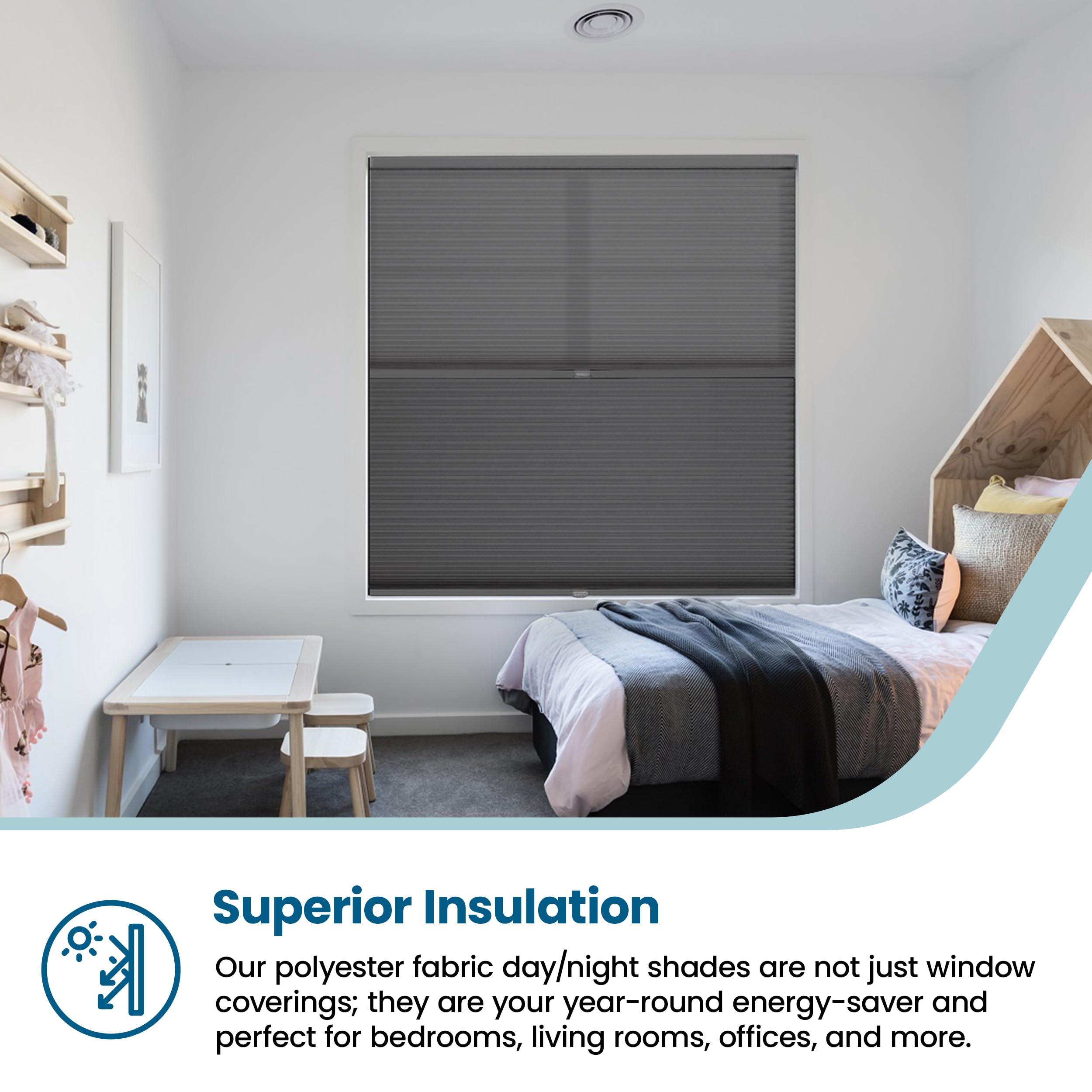 BlindsAvenue BlindsAvenue Cordless Day/Night Cellular Honeycomb Shade, 9/16" Single Cell, Anthracite, Size: 53" W x 48" H