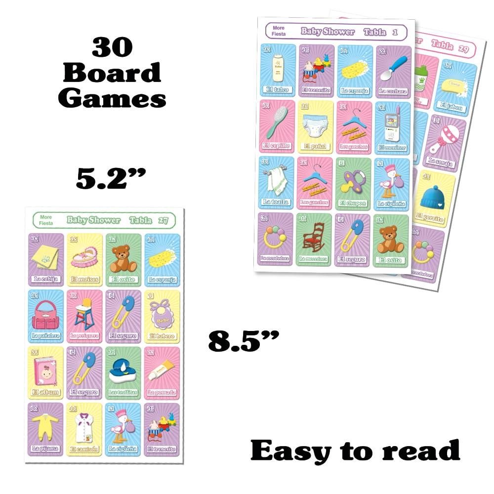 More Fiesta More Fiesta Baby Shower Bingo Tablas Game in Spanish, for 30 Players with Chips in A Box