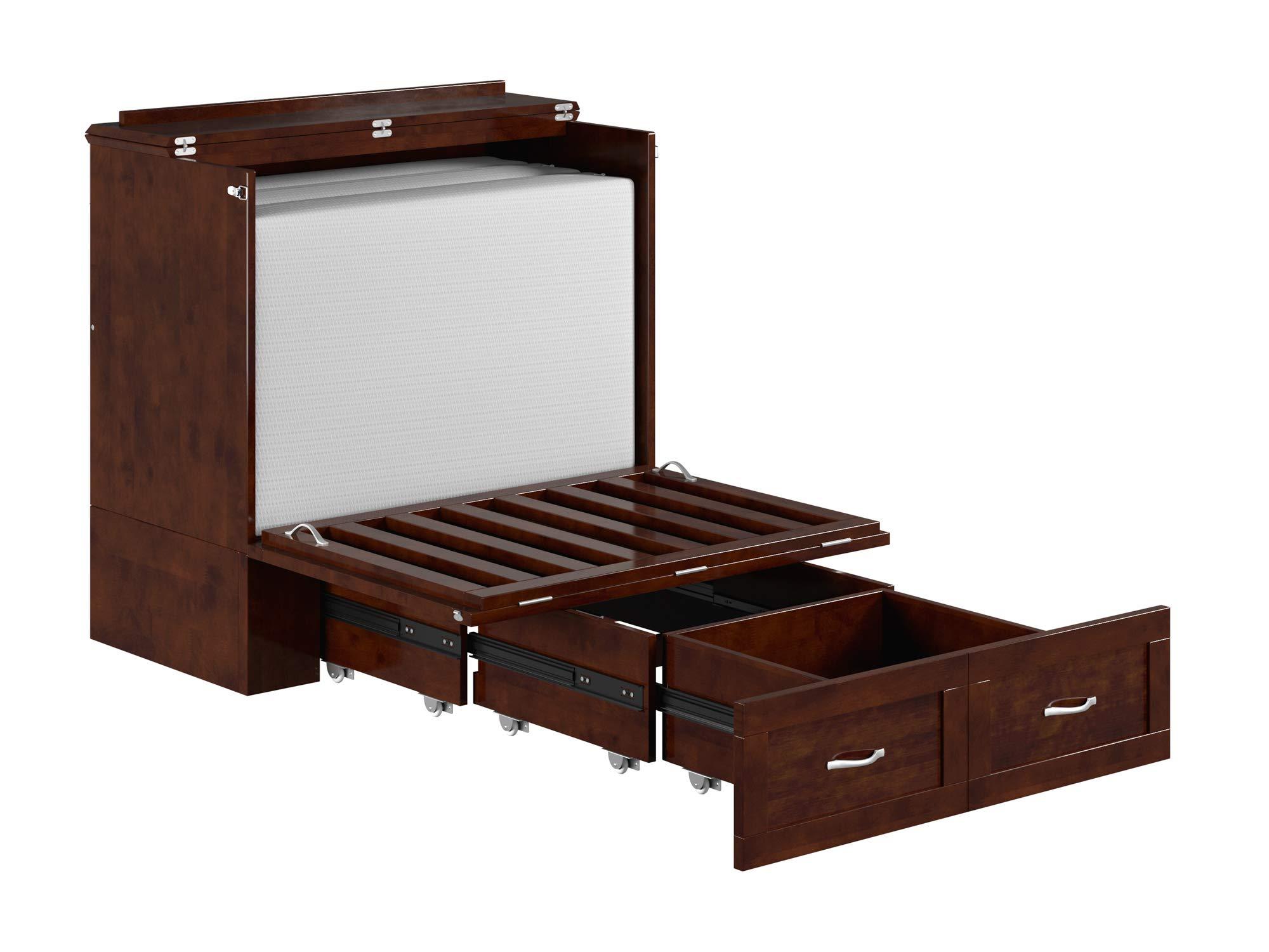 AFI AFI Hamilton Twin XL Murphy Bed Chest with Mattress, Storage, and Built-in Charger in Walnut