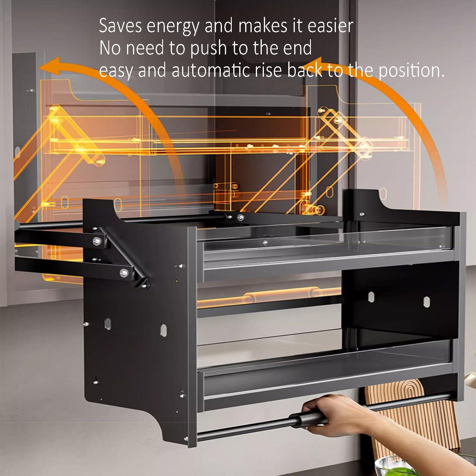 EMYJAY EMYJAY Cabinet Pull Down Shelving System, Kitchen Cabinet Pull Down Shelf Upper Kitchen Cabinet Storage Pull Down Shelf for Kitchen Bar Cafe Storage (Color : Black, Size : 700)