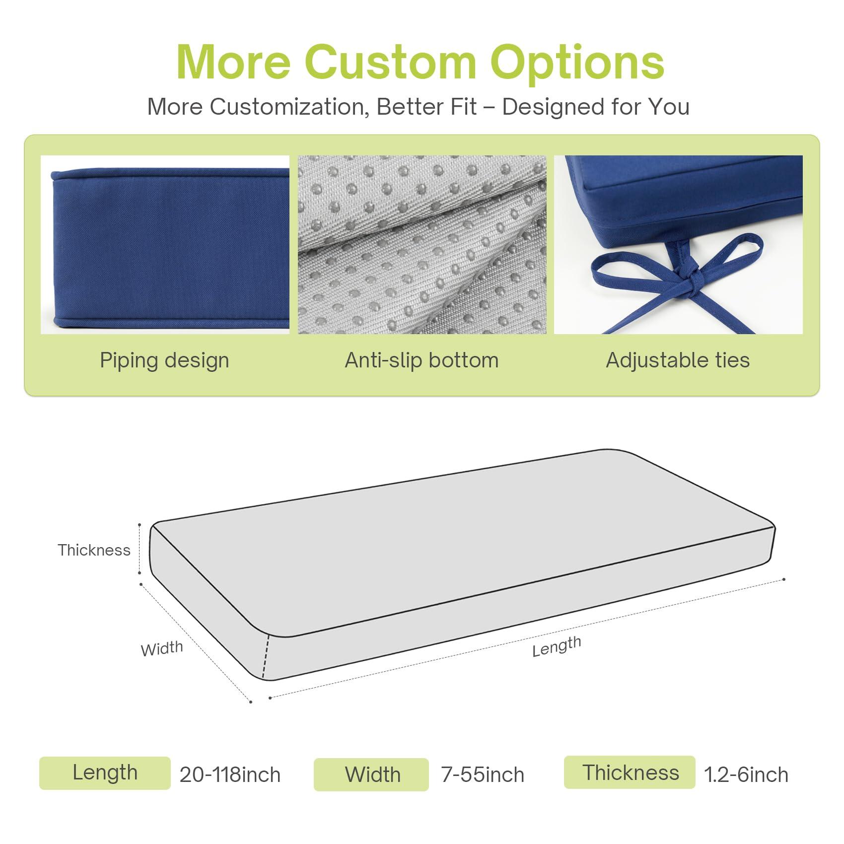 RULAER RULAER Custom Size Bench Cushion,Custom Bench Cushion for Indoor/Outdoor Furniture,Durable Outdoor Waterproof Seat Cushions,Comfortable and Highly Resilient Patio Furniture Cushion