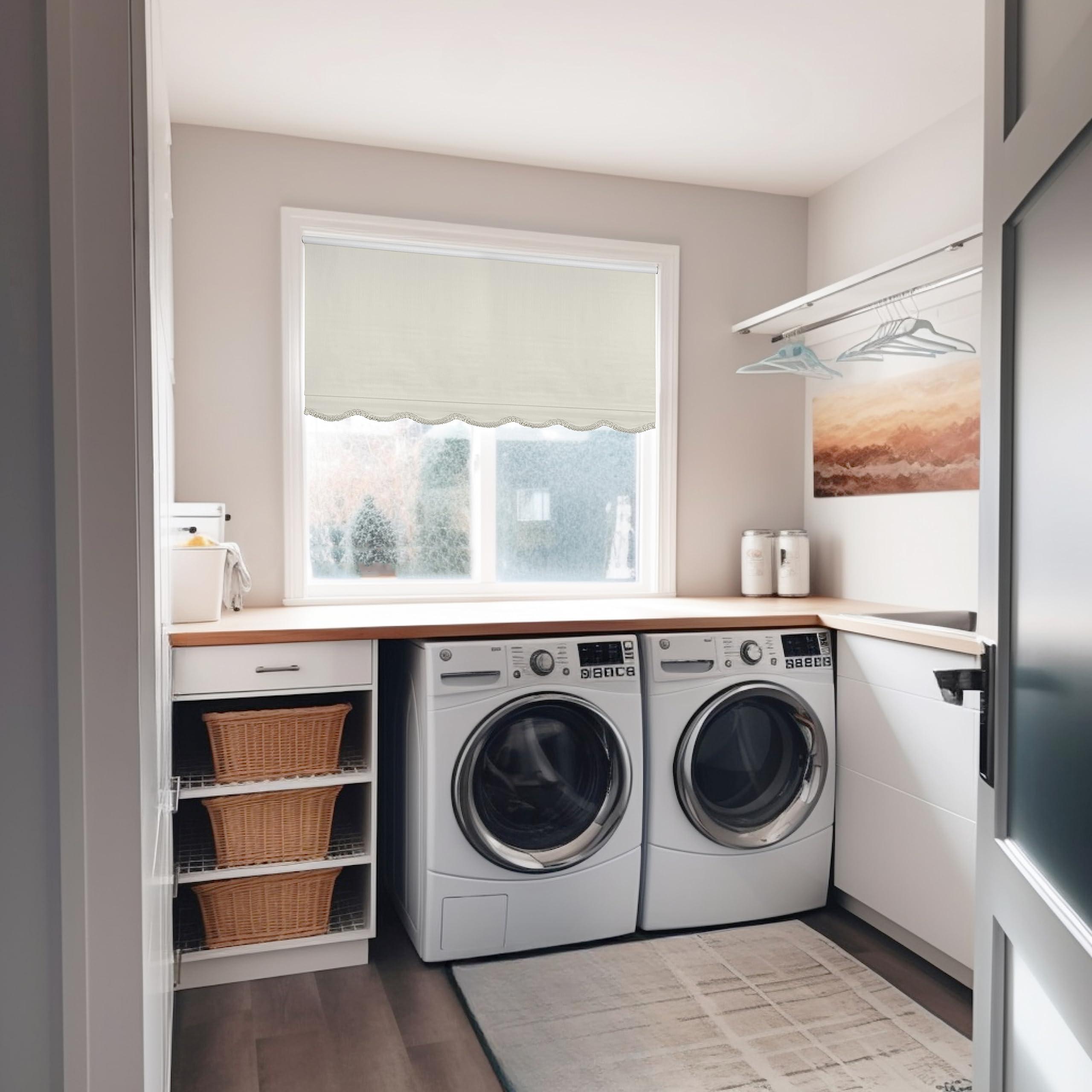 CHICOLOGY CHICOLOGY Blackout Custom Roller Shades, Cordless Blinds, Window Shades for Home, Roller Window Shades,Window Treatments, Door Blinds, Blackout Shades, Ivory Textured (Fringe), 71.5" W X 64" H