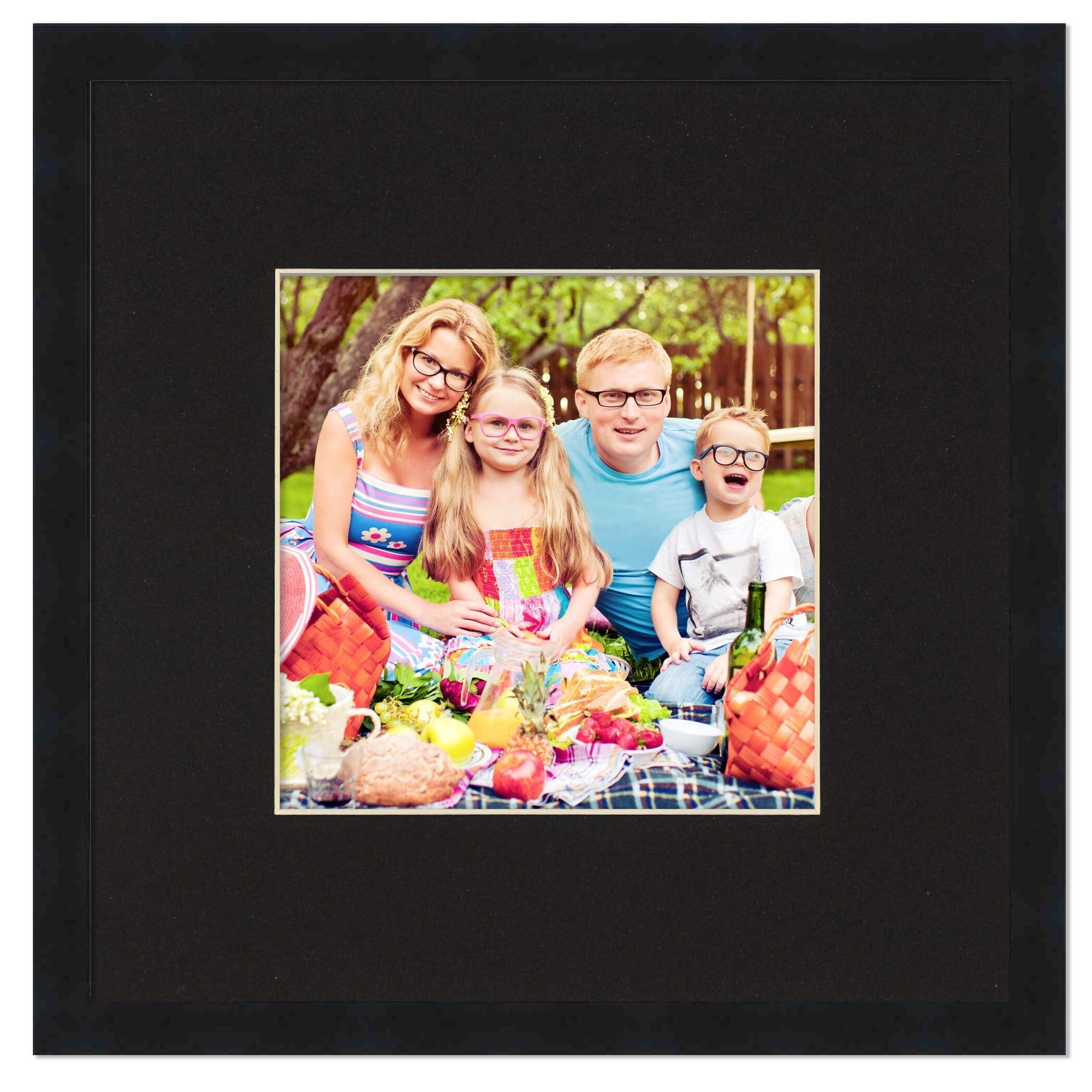 Poster Palooza PosterPalooza 4x4 Frame with Mat - Black 8x8 Frame Wood Made to Display Print or Poster Measuring 4 x 4 Inches with Black Photo Mat