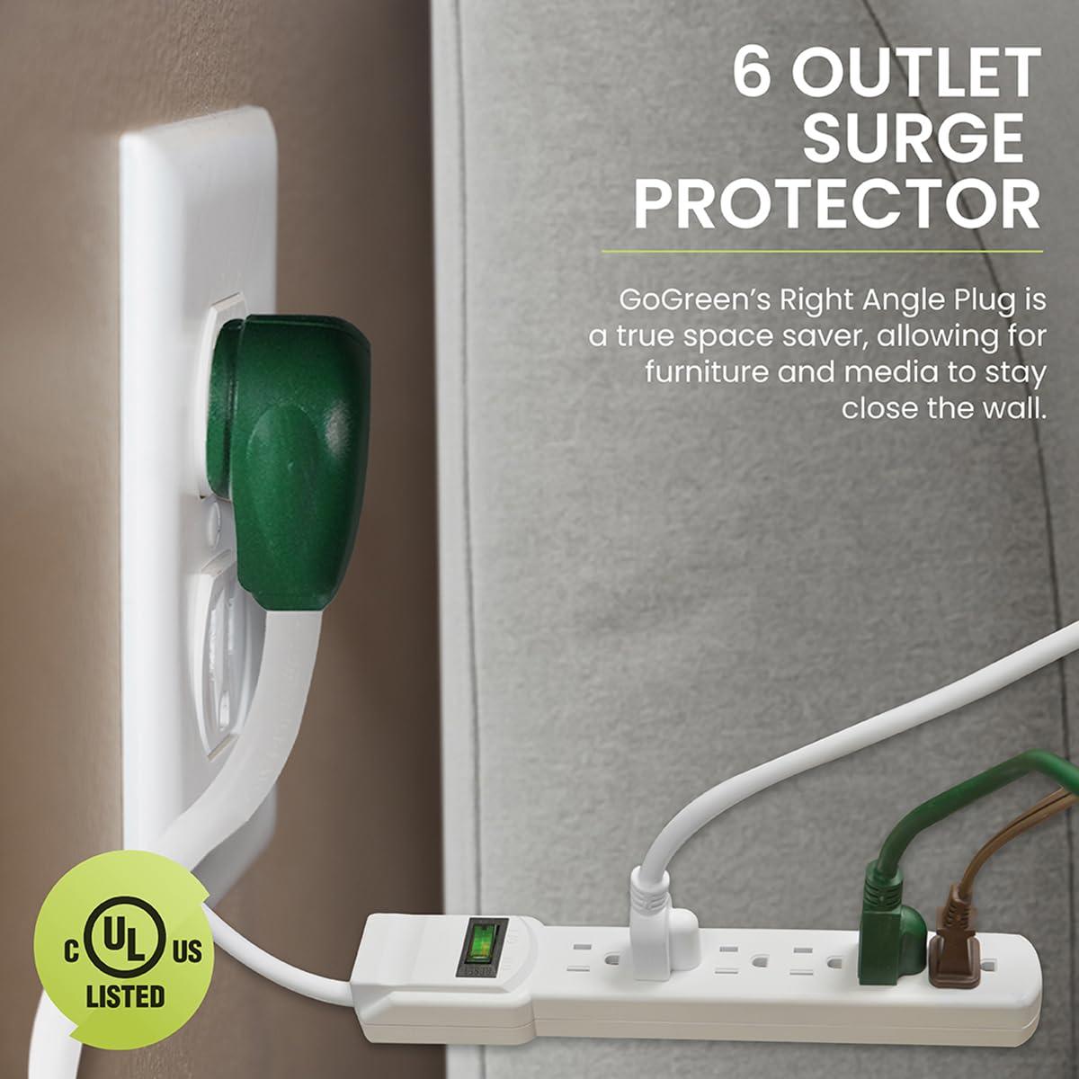Go Green Power Inc. Power by GoGreen 6 Outlet Surge Protector, 2.5\' Cord, White (GG-16103MS)