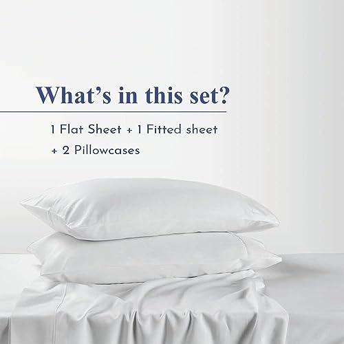 Ready To Rest 4 Piece Full XL Sheet Set, Full Extra Long Size White Solid, 100% Egyptian Cotton, 600-Thread-Count Cooling Bed Sheets, 9 Inch Deep Pocket of Fitted Sheet, Full Long Bed Sheets for Dorm Bedding