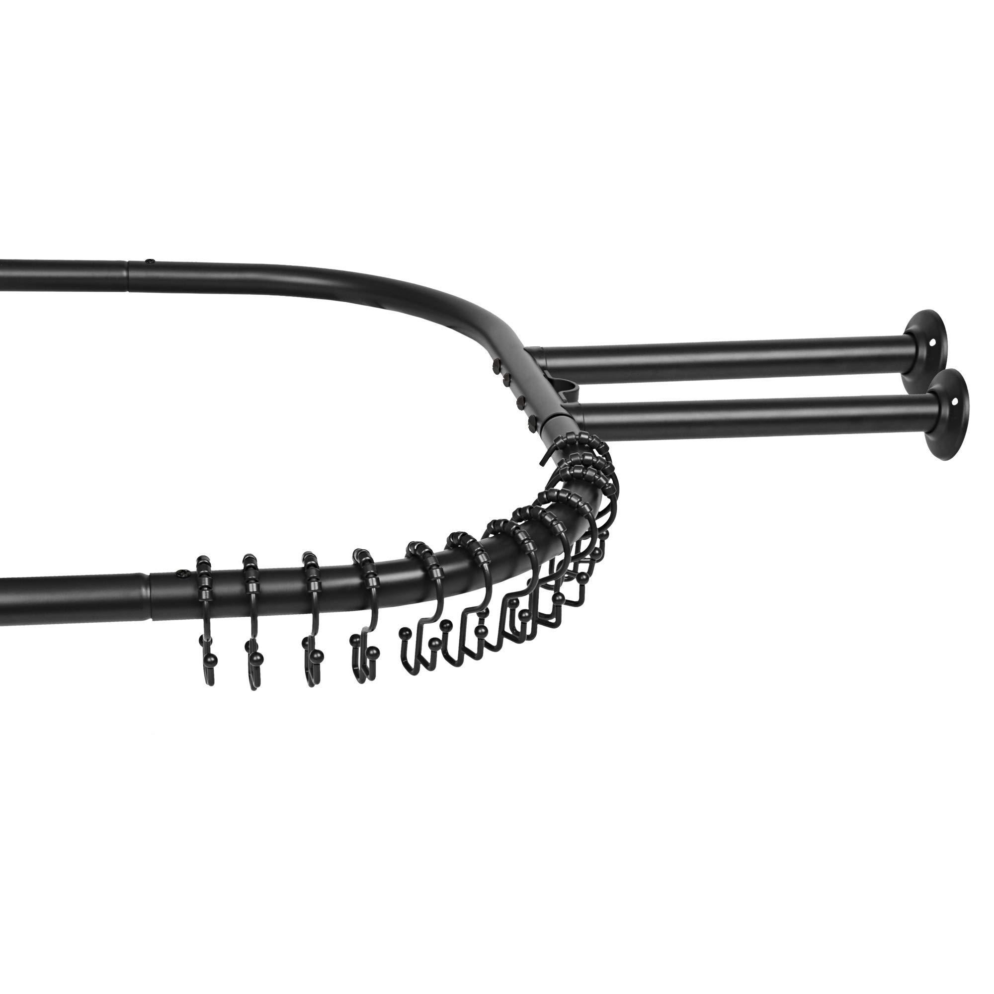 Utopia Alley Utopia Alley Rustproof Wall Mounted Aluminum Hoop Shower Rod | Ceiling Support for Clawfoot Tub, 54 Inch Extra Large Size by 26 Inch, Stylish & Comfortable Bathroom Decor, Black Finish (64"L x 26"W)