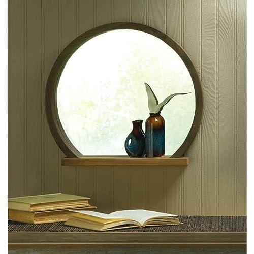 Accent Plus Round Wooden Mirror with Shelf 17.75x2.75x16\"