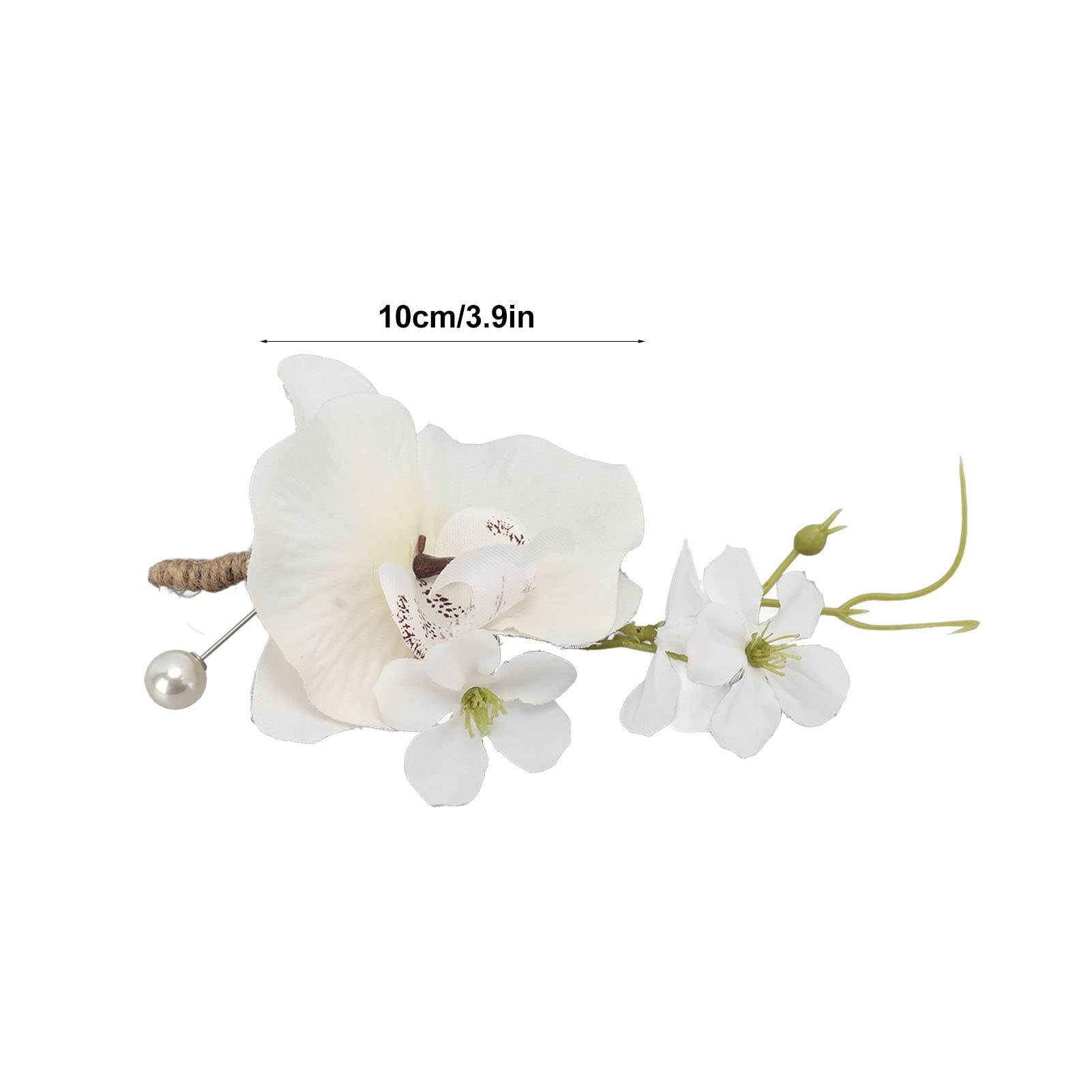 KWQBHW KWQBHW 5 Pcs Groom Boutonniere Wedding Elegant Orchid Boutonniere for Men with Pins Groom and Groomsmen Boutonniere for Wedding Ceremony Anniversary Party(White)