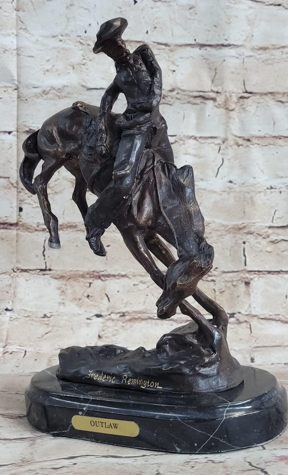 EUROPEAN BRONZE Frederic Remington Cowboy on Horse Rodeo Old West Western Art Bronze Sculpture Artwork Deal Gift by Think Bronze