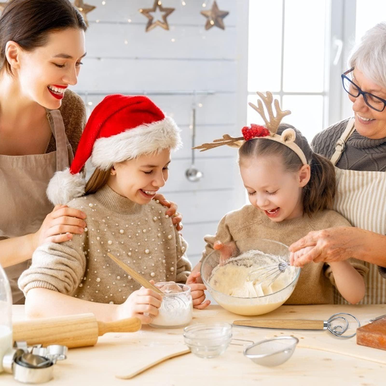 Acerich Acerich 2 Pack Danish Dough Whisk 13.5” Dough Whisk Stainless Steel Dutch Style Bread Whisk Wooden Handle Danish Whisk for Bread, Batter, Cake, Pastry