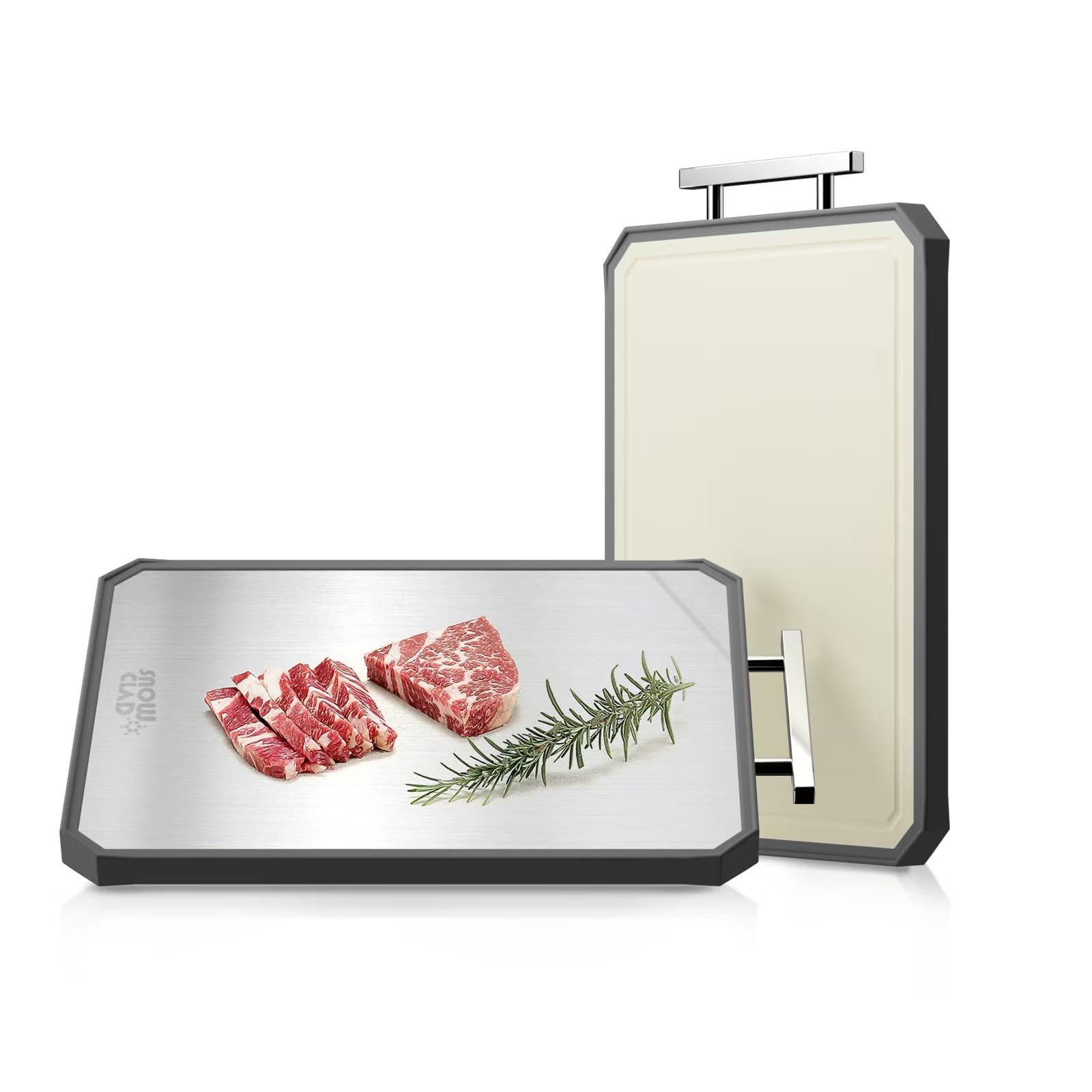 KLAPOLA SNOWCLAD Stainless Steel Cutting Board,Double Sided Steel Cutting Board for kitchen,Stainless Steel/Wheat straw pp Large Cutting Board for meat,Dishwasher Safe,non toxic Chopping Board,16 * 12 Inch