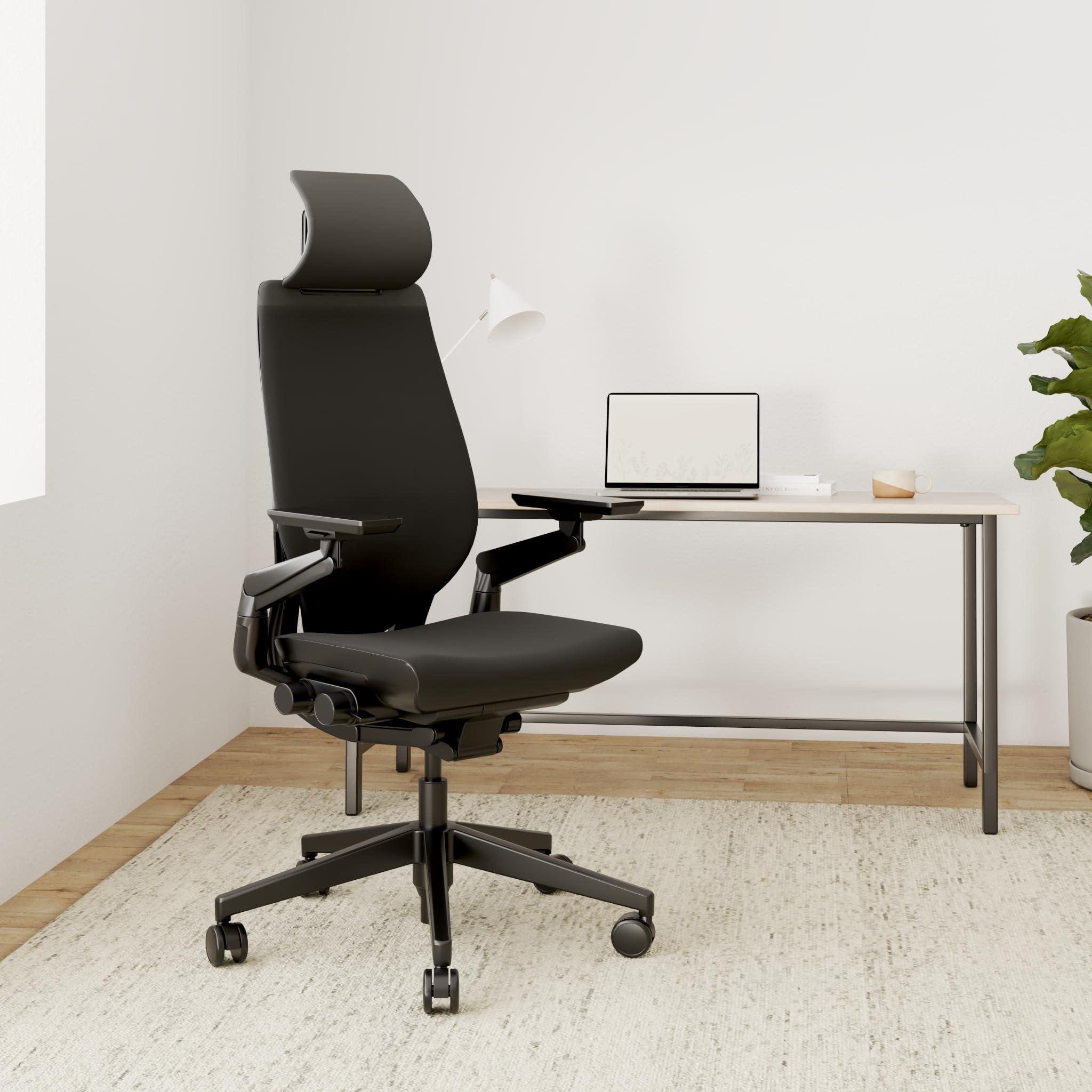 Steelcase Steelcase Gesture Office Chair with Head Rest - Ergonomic Work Chair with Wheels for Carpet - Comfortable Office Chair - Intuitive-to-Adjust Chairs for Desk - 360-Degree Arms - Licorice Fabric