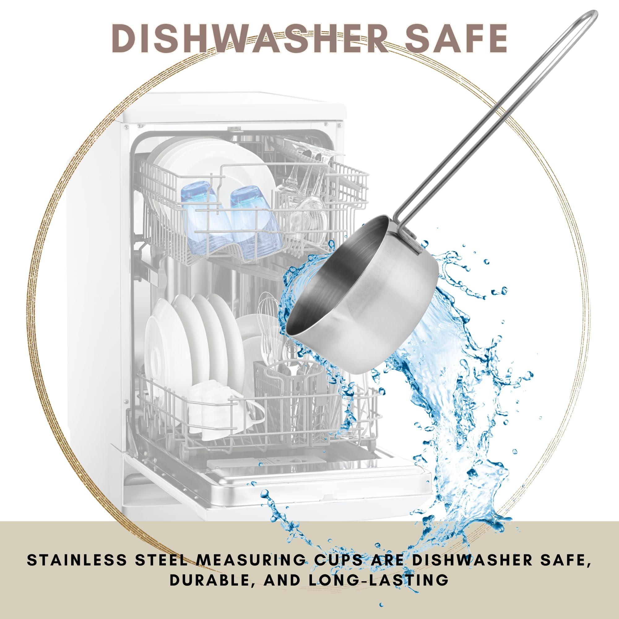 Knupp Co. 3/4 Cup Stainless Steel Measuring Cup, Long 6" Wire Loop Handle and Pour Spout | Sturdy Metal 177 ml | 177 cc | 6 oz | Single Cup for Wet and Dry Ingredients | Great for use as 3/4 Cup Dog Food Scoop