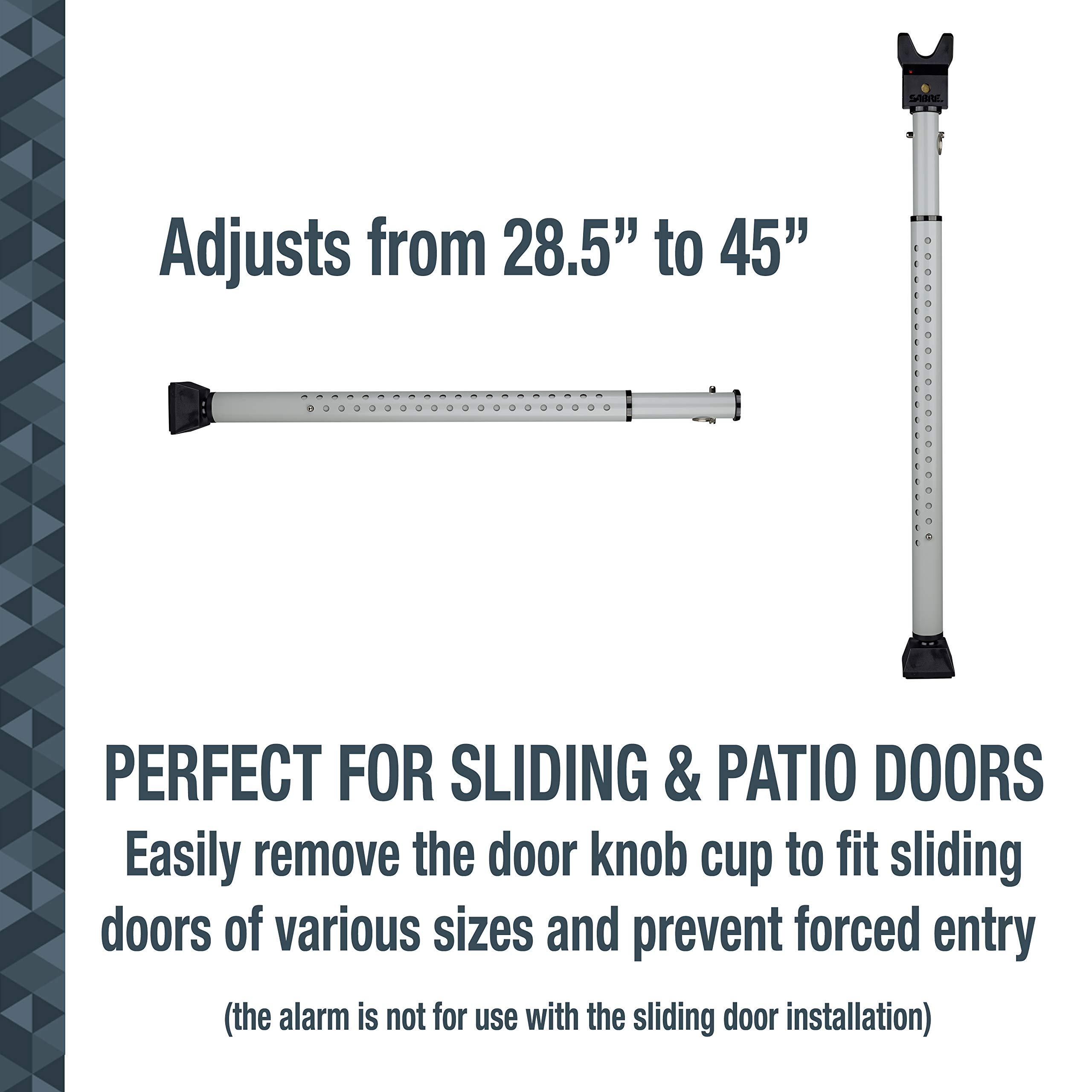 SABRE SABRE Adjustable Door Security Bar with Vibration Detecting Alarm, 115dB Alarm Audible Up To 1,100 Ft (335 m), Adjusts To Fit Most Hinged & Sliding Doors, Rubberized Foot for Strong Grip, Collapsible