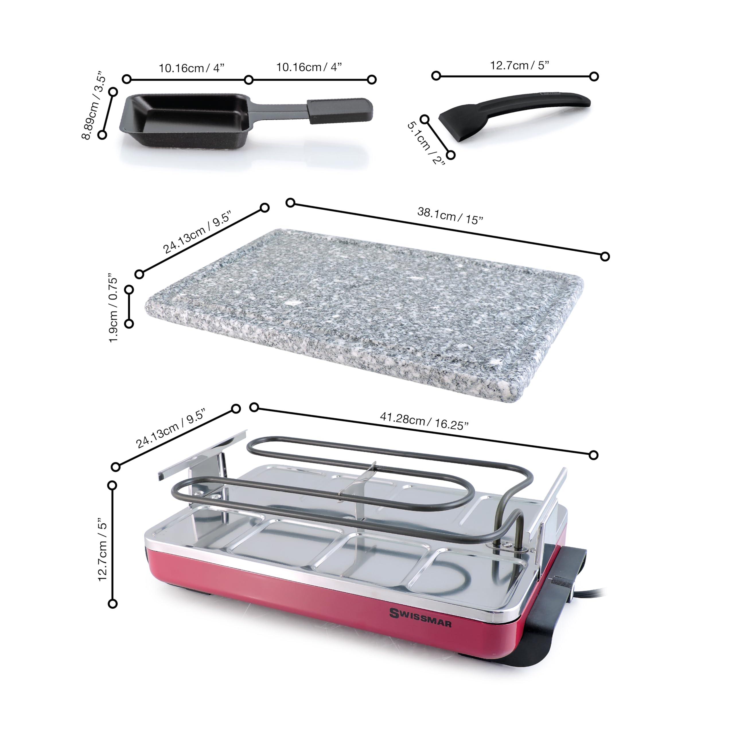 Swissmar Swissmar Classic 8-Person Raclette Party Grill - Indoor Electric Grill & Griller with Granite Stone Grill Plate - Red