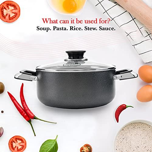 Alpine Cuisine Alpine Cuisine 8.5 Quart Non-stick Stock Pot with Tempered Glass Lid and Carrying Handles, Multi-Purpose Cookware Aluminum Dutch Oven for Braising, Boiling, Stewing