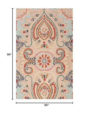 Safavieh SAFAVIEH Bella Collection Area Rug - 5' x 8', Beige & Blue, Handmade Boho Wool, Ideal for High Traffic Areas in Living Room, Bedroom (BEL118B)
