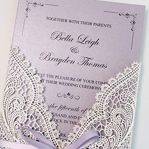 Picky Bride Picky Bride 25-Pack Lavender Purple Wedding Invitations with Ribbon Bow and Envelopes, 5x7 Invite Cards for Wedding/Bridal Shower/Birthday Party, 125 x 185mm (Purple)