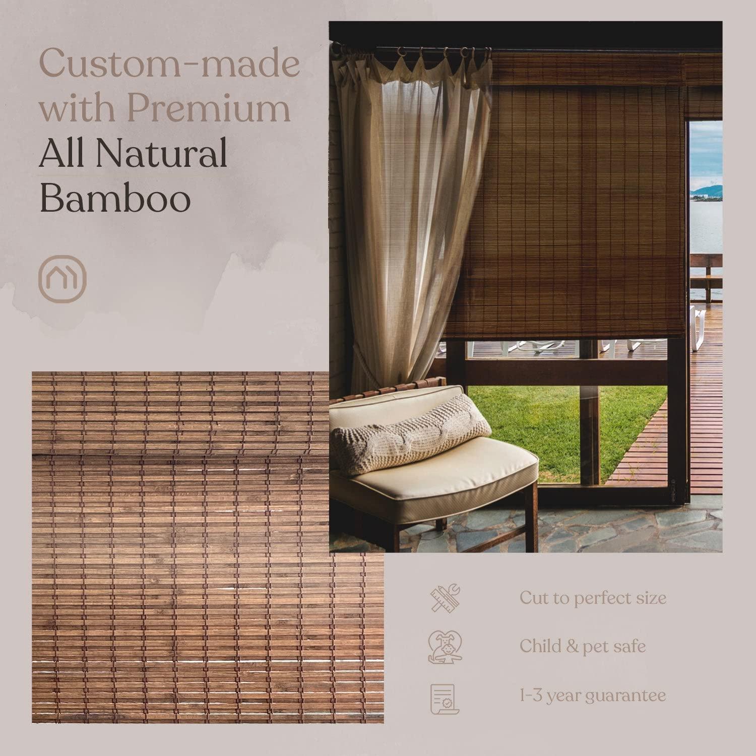 Mood MOOD Custom Bamboo Shades | Rustic | Top Down Bottom Up Cordless | Bamboo Roman Shades for Windows and Doors (Natural Woven) | Rustic Walnut (Great Privacy) | 25.5" W x 60" H