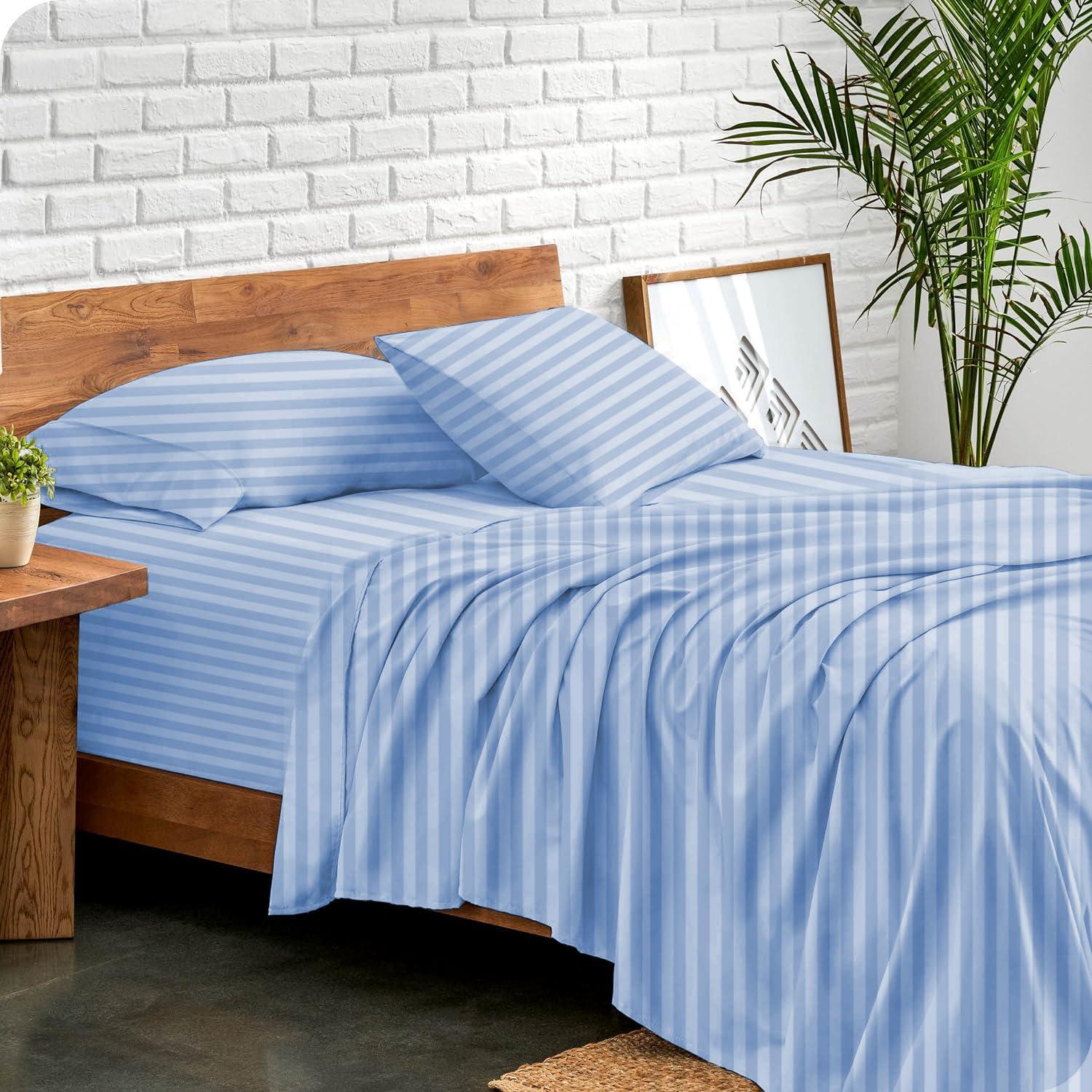 SL SUPREME LINEN SL SUPREME LINEN Luxury 4 Piece 800 Thread Count 100% Egyptian Cotton Sheets 18\" Inch Deep Pocket Breathable & Cooling Bedsheet Hotel Quality Luxury California King Size - Light Blue Stripe