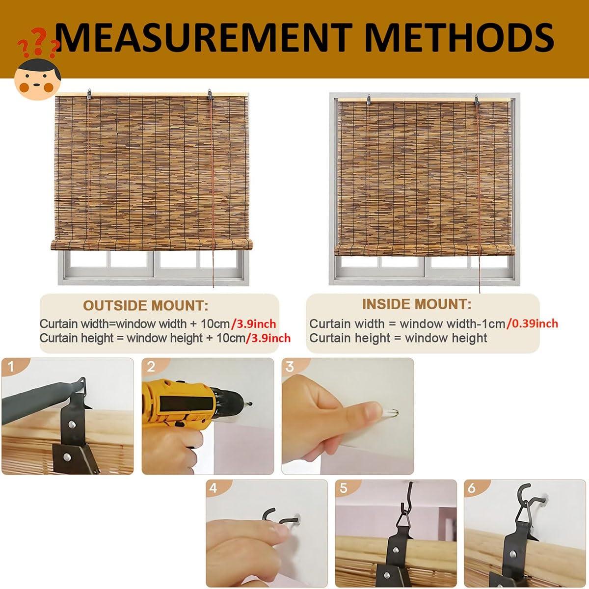 HomeLoft Basics Outdoor Roll-up Bamboo Shades for Porch Patio Privacy Screen, Bamboo Blackout Roller Blinds for Window 30" 36" 40" 45" 48" 50" 55" 60" 72" 76" Wide Woven UV Protection Bamboo Blinds, Cordless (Size :