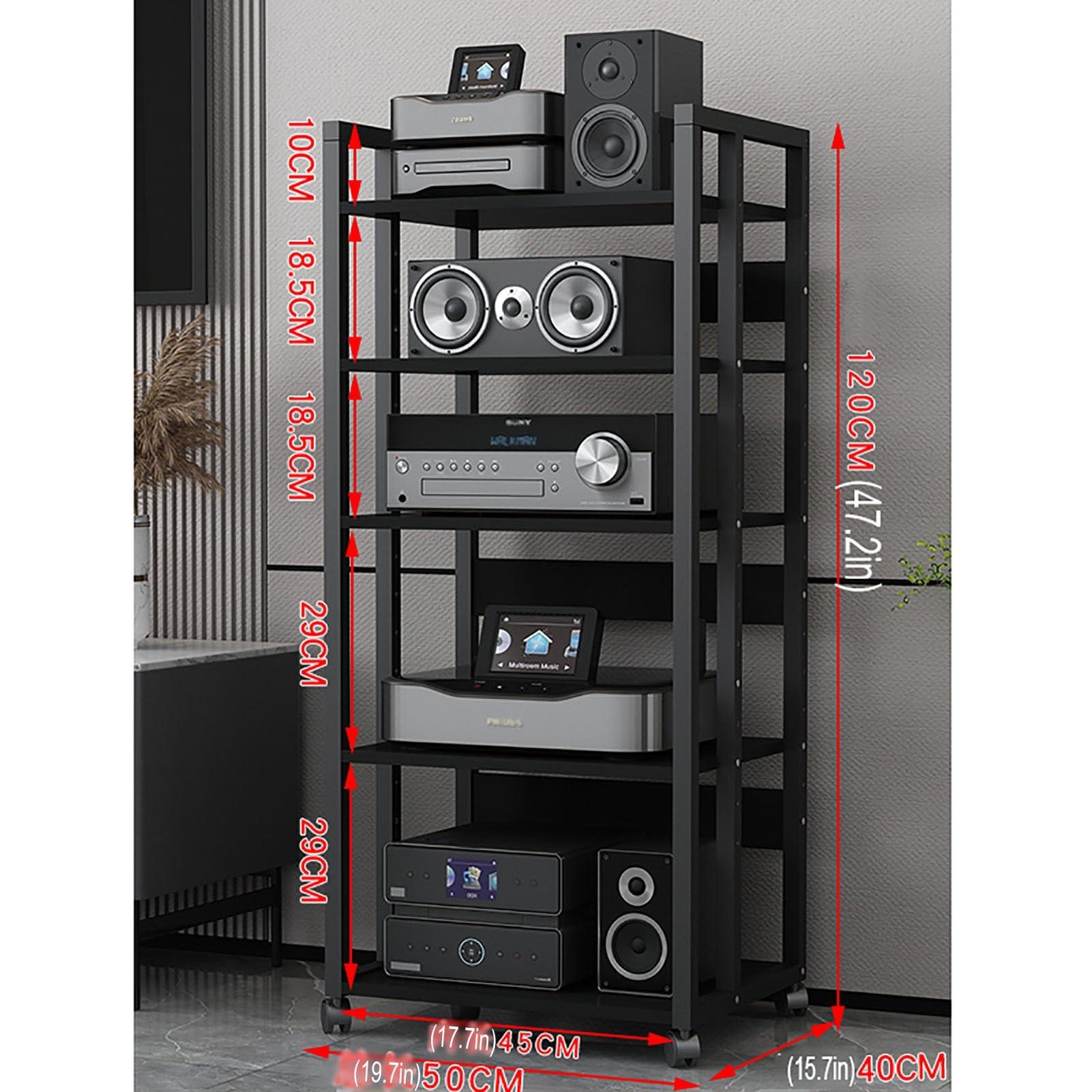 HOFSSI Media Storage Cabinet, 5-Tier Shelves Audio Video Media Stand Cabinet with Height Adjustable, for Store Cable Boxes, DVD Players, Streaming Devices, Home Theater Receivers,Black