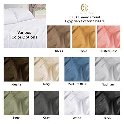 SUPERIOR Superior Egyptian Cotton 4 Piece Sheet Set, Luxury 1500 Thread Count, Eco-Friendly, Sustainable Sheets, Ultra-Soft Basics, Solid, Deep Pocket Fitted Sheet, Flat Sheet, Pillowcases, Queen, Black