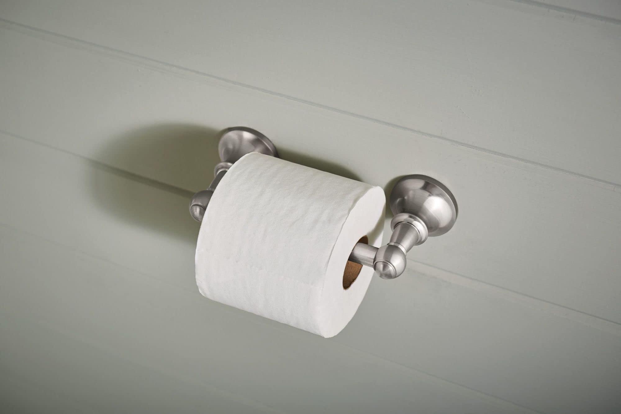 Moen Moen Vale Brushed Nickel Double Post Pivoting Toilet Paper Holder, Wall Mounted Toilet Tissue Holder for Bathroom, RV, DN4408BN