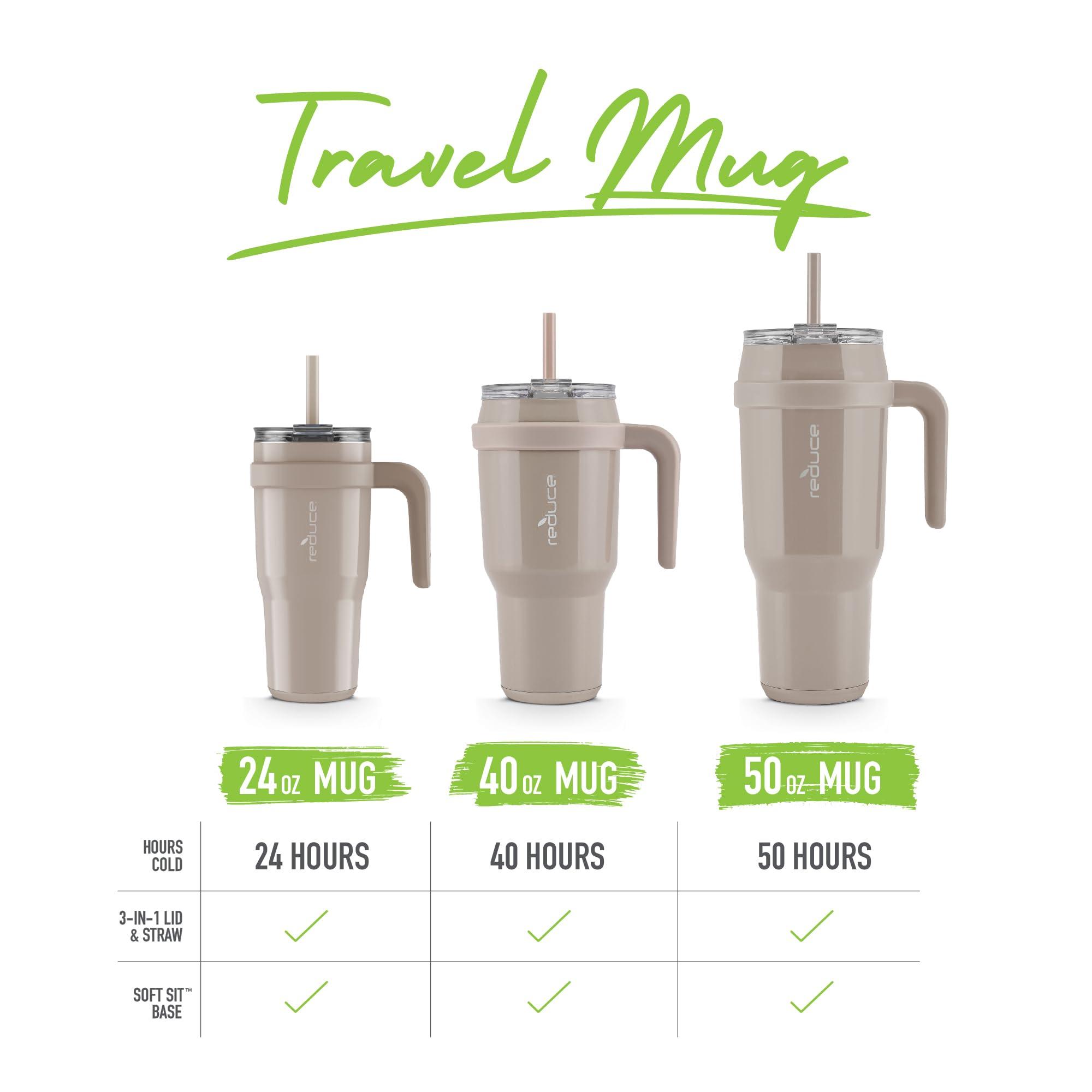 REDUCE REDUCE 50 oz Stainless Steel Tumbler with Handle - Dual-Wall Vacuum Insulated Travel Mug, Sweat-Proof Lid & Reusable Straw - Keeps Drinks Cold for 24 Hrs, Fits Cupholders, Dishwasher Safe - Black