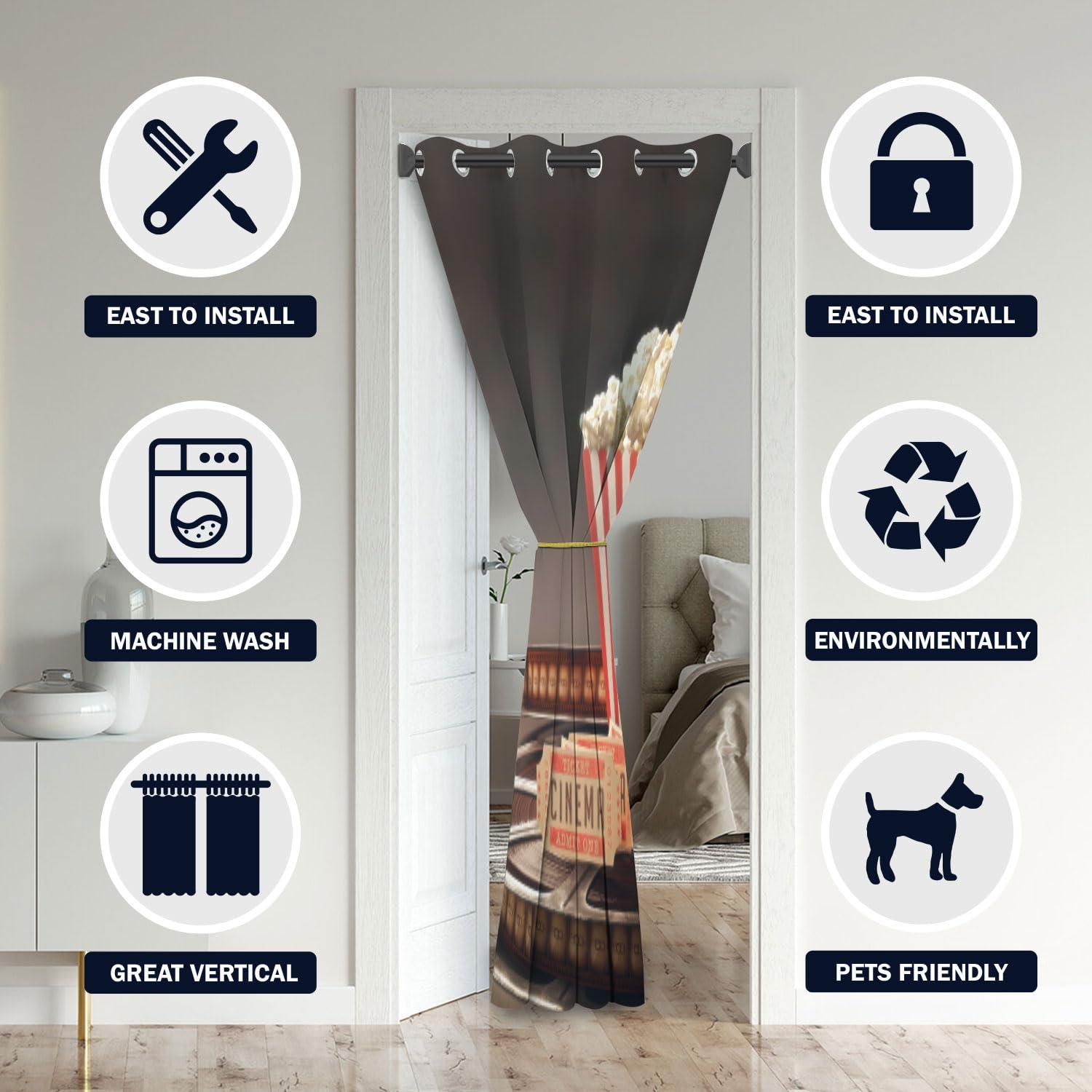 ONINUO ONINUO Movie Theater Door Curtains for Doorways, Theatre Film Reel Cinema Blackout Curtain for Kids Bedroom Closet, Grommet Thermal Insulated Privacy Door Drapes for Room Divider, 42" W x 80" L