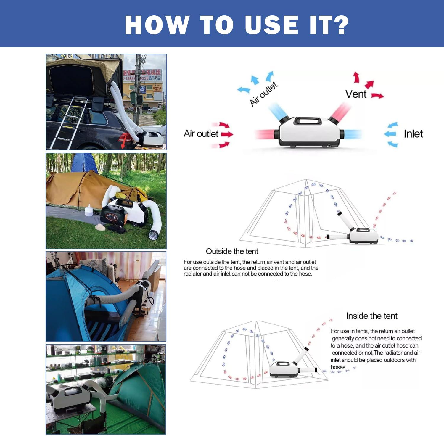 Aspligo Aspligo DC 24v Tent Air Conditioner 3000BTU Portable Air conditioner Cooling AC Unit for Outdoor Camping Tent Van RV Camper Motorhome Truck Trailer SUV Car New energy
