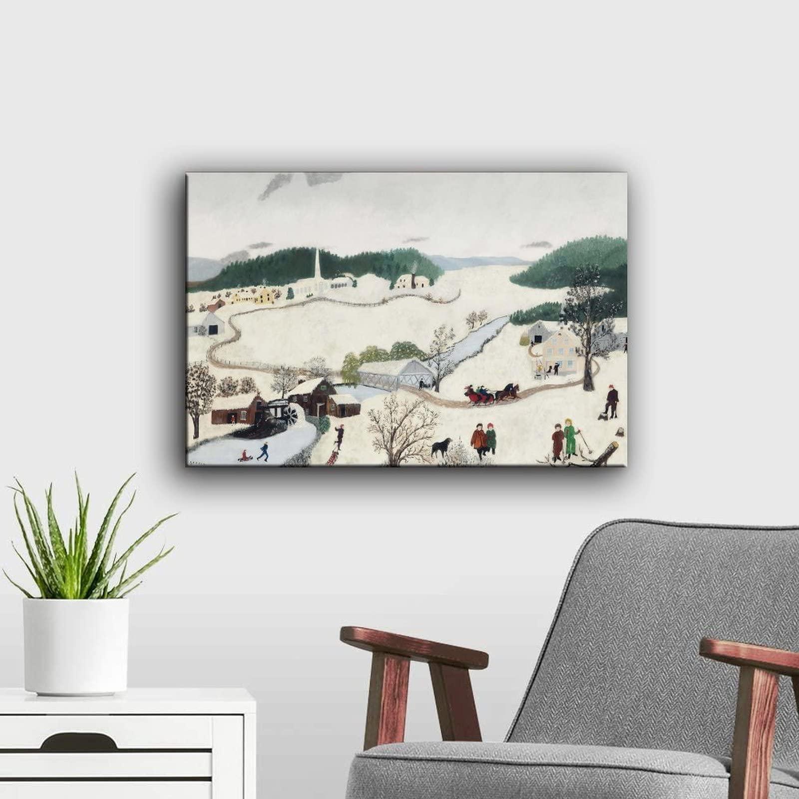 NIZHNAO 33 Masterpieces by Grandma Moses Over The River to Grandma's House on Thanksgiving Day Canvas Art Poster and Wall Art Picture Print Modern Family Bedroom Decor Posters 24x36inch(60x90cm)