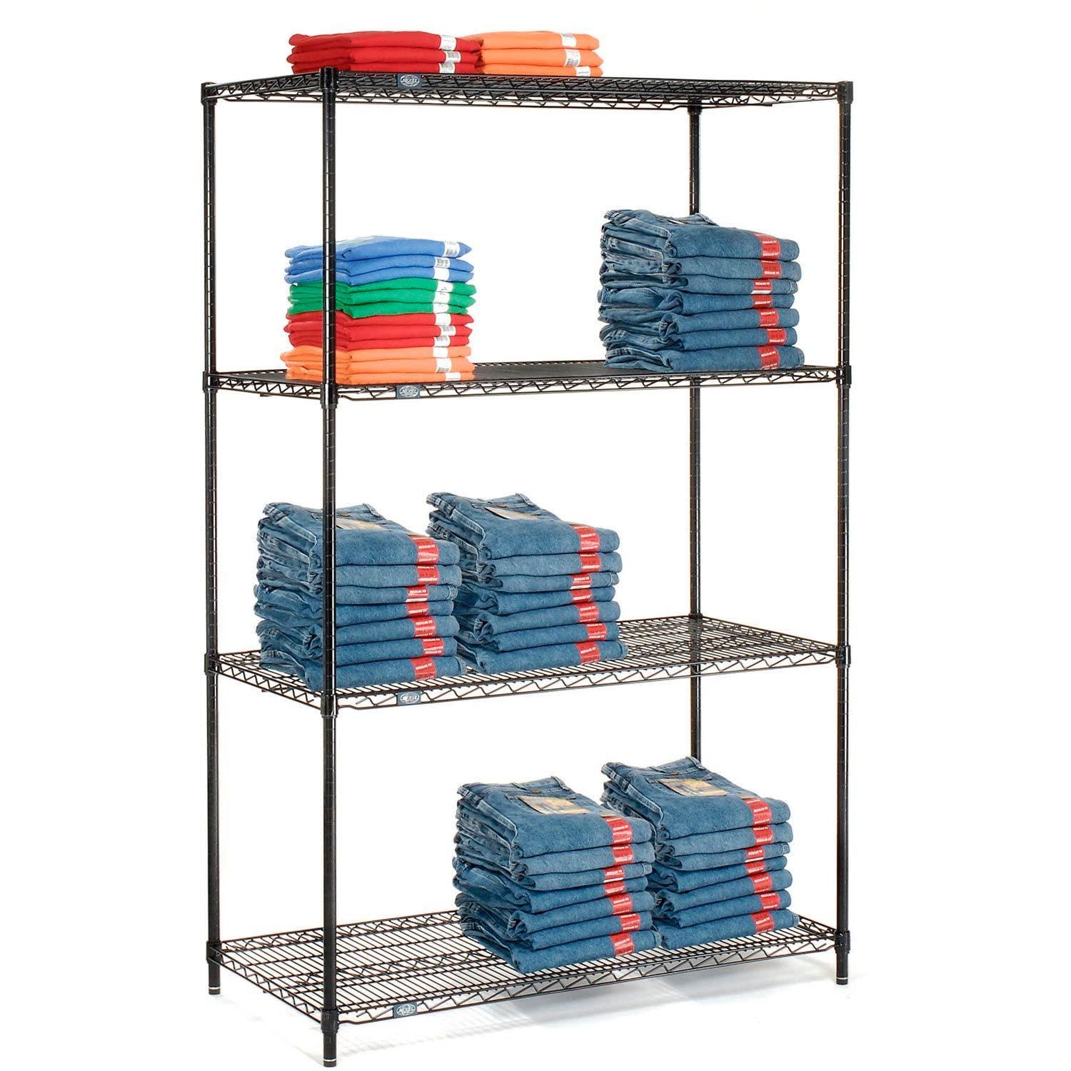 Nexel Nexel Black Epoxy, 5 Tier, Wire Shelving Starter Unit, 60"W x 14"D x 63"H