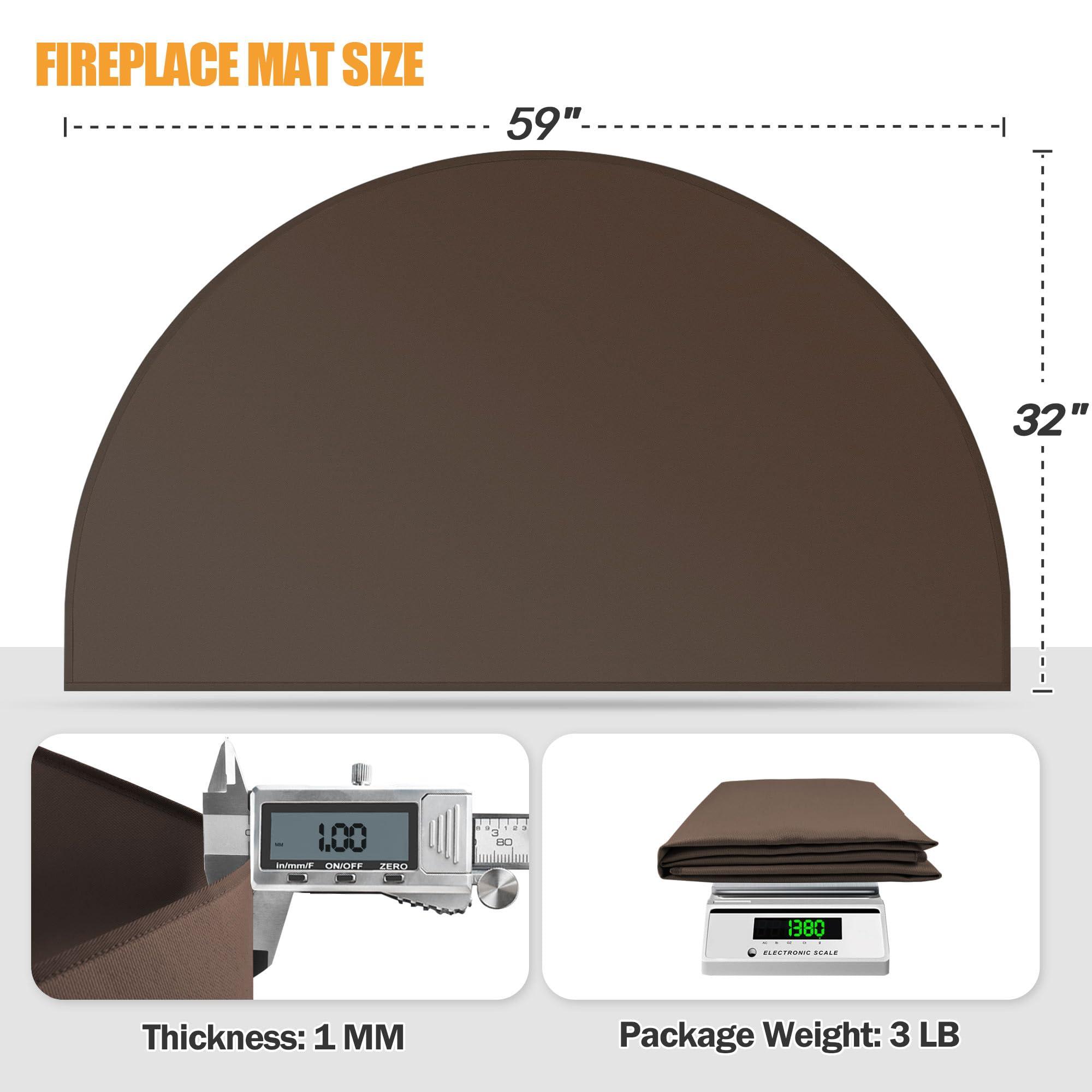 TOHONFOO Hearth Rugs for Fireplaces Fire Resistant, 59 x 32 inch Fireproof Fireplace Mat Hearth Rug, Hearth Pads for Wood Stove Fireplace Indoor Outdoor, Protect Floors Carpets from Sparks Embers-Brown, 1mm