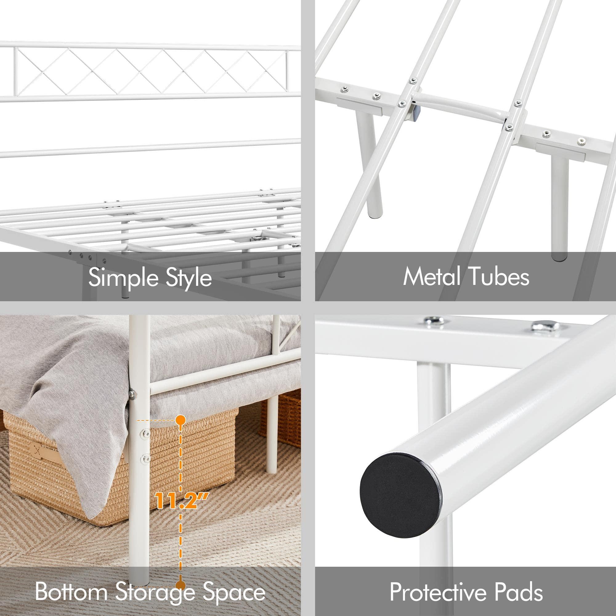 Yaheetech Yaheetech Metal Platform King Bed Frame Mattress Foundation with Headboard and Footboard No Box Spring Needed Under Bed Storage Steel Slats White
