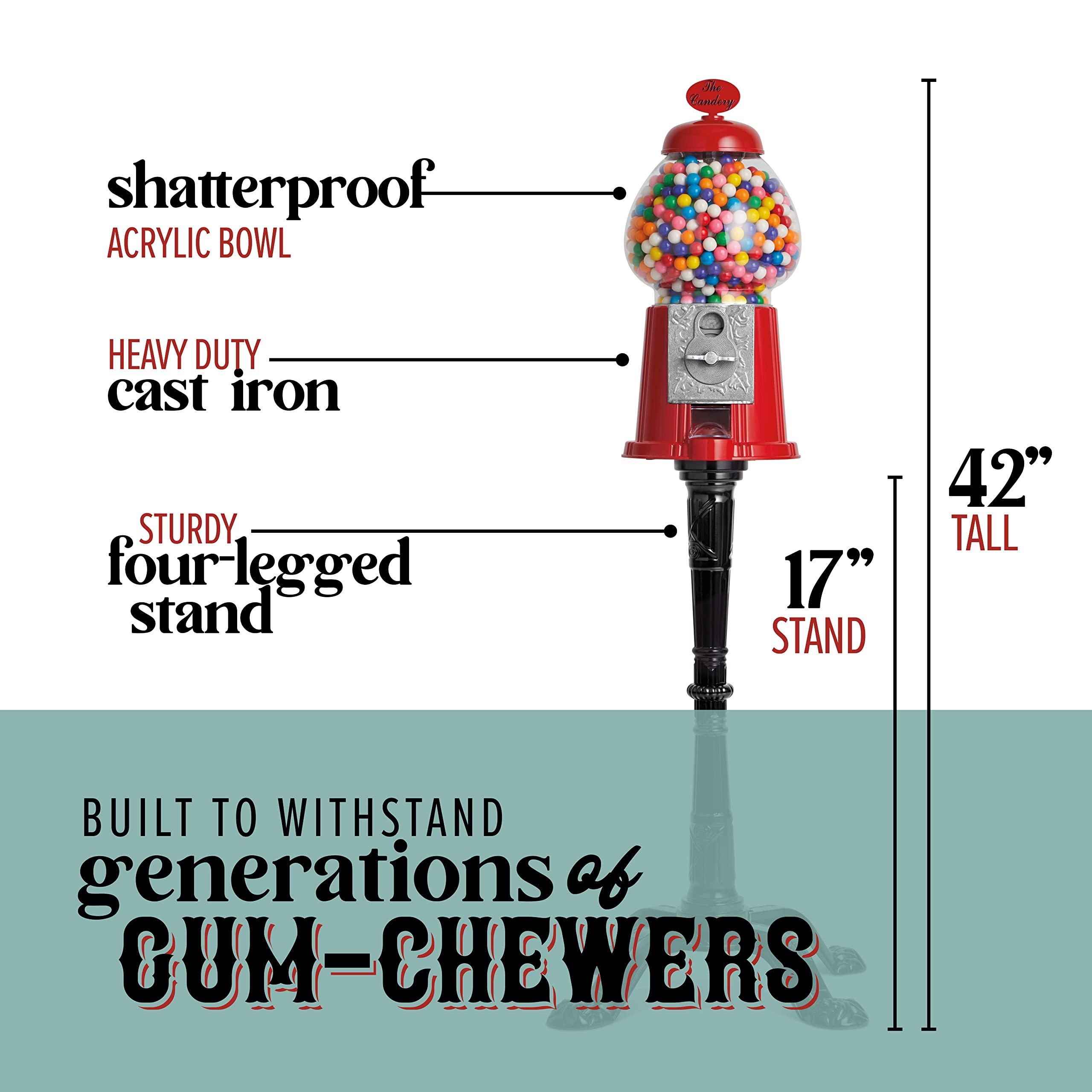 The Candery The Candery Gumball Machine - 15 Inch Candy Dispenser with Stand Durable Aluminum Frame- Includes 2lbs Bag of Gumballs for Gumball Machine - 2lb Bag - 0.62 Inch Gumballs - Kosher