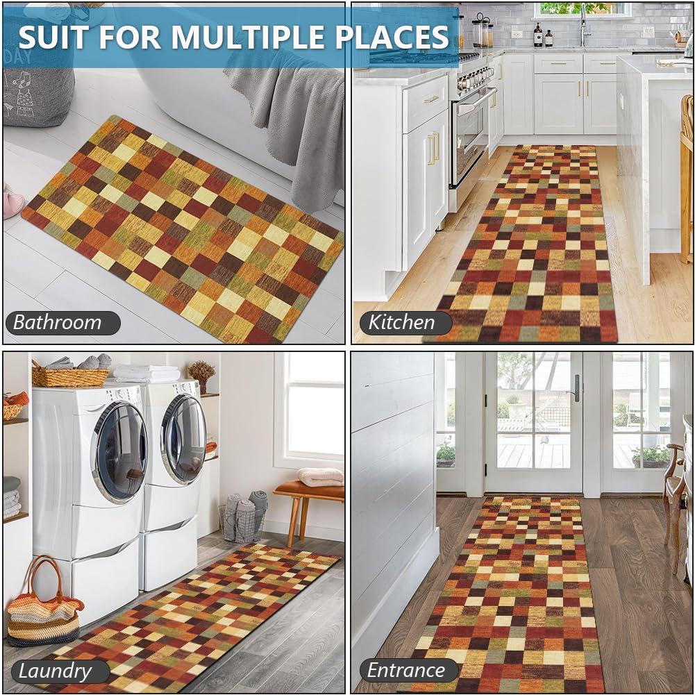 LITA LITA-Bath Rug Custom Size-Rubber Non Slip Quick Dry Super Absorbent Thin Rugs Fit Under Door-Washable Bathroom Floor Mats for in Front of Bathtub,Shower Room,Sink, Rainbow Square, 4\' x 44\'