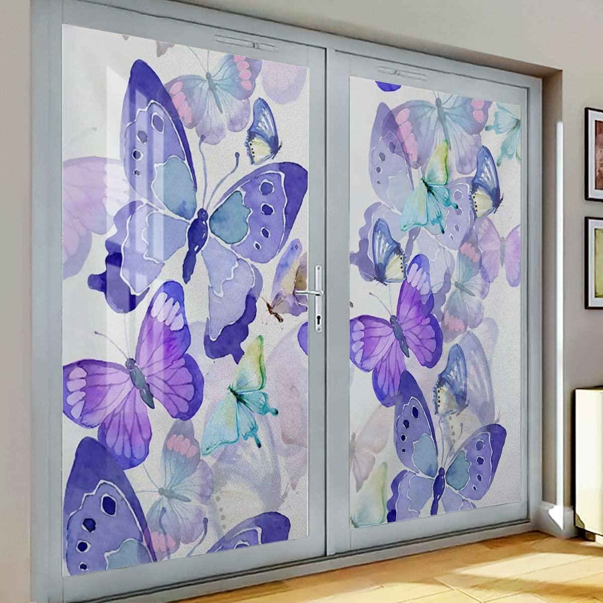 HomeLoft Basics Frosted Privacy Window Film No Glue Glass Door Film Stained Glass Window Tint Static Cling Heat Control Anti UV Freehand Butterfly Multicolor 29.5Wx78.7L-inch x2 Pcs