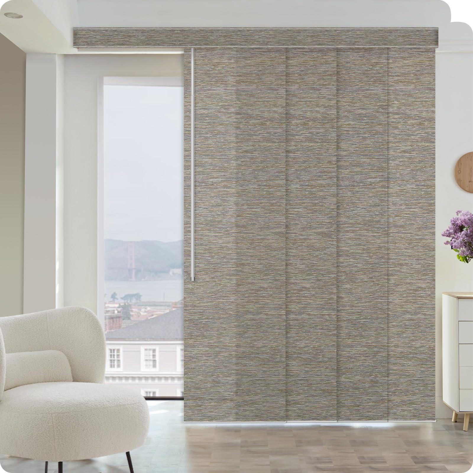 Graywind Graywind Manual Sliding Panels Natural Woven Panel Track Blinds Wand Control Window Blinds for Patio Sliding Glass Door Large Windows Width Up to 153", Custom Size (Terrazzo)