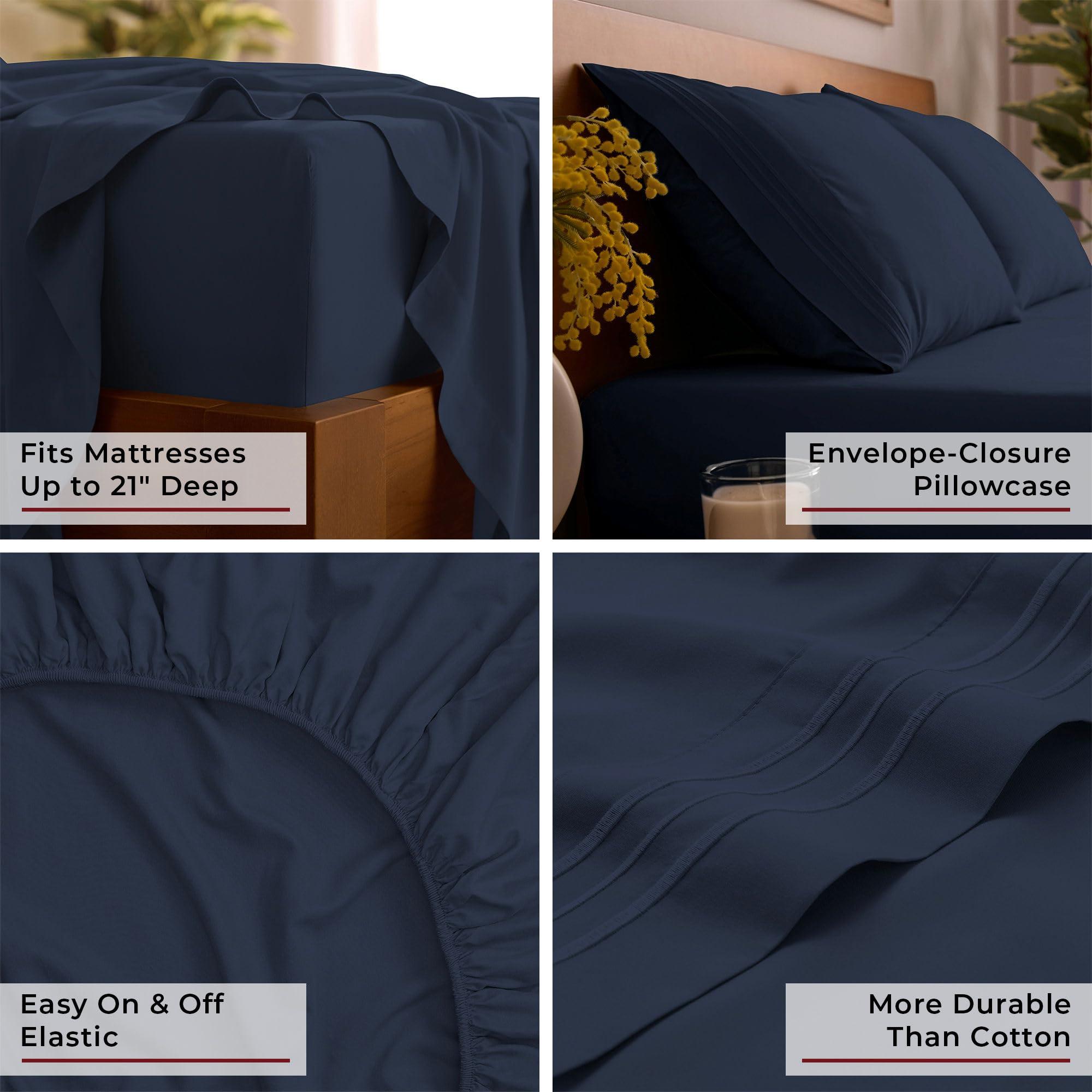 Mellanni Mellanni California King Sheet Set - 6-Piece Iconic Collection Bedding, (Including 4 Pillowcases), 21-Inch Extra Deep Pocket, Easy Care, Ultra Soft, Cooling Sheets, Brushed Microfiber - Navy Blue