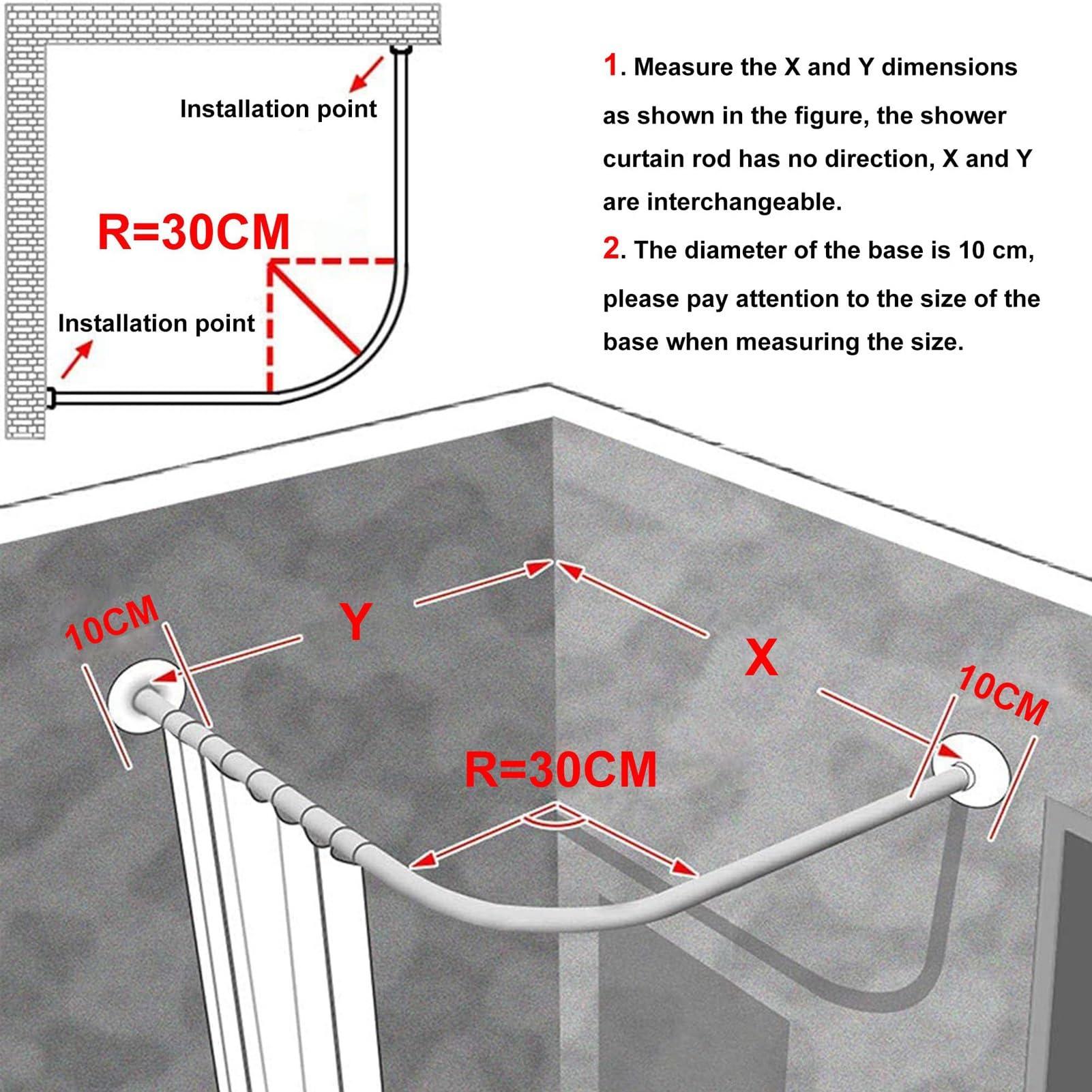 Meiiron Adjustable Curved Shower Curtain Rod Wall Mounted L-Shaped Bathroom Corner Curtain Hanger Pole Bath Bar Metal Shower Rail, No Drilling (Size : 70~95x70~95cm)