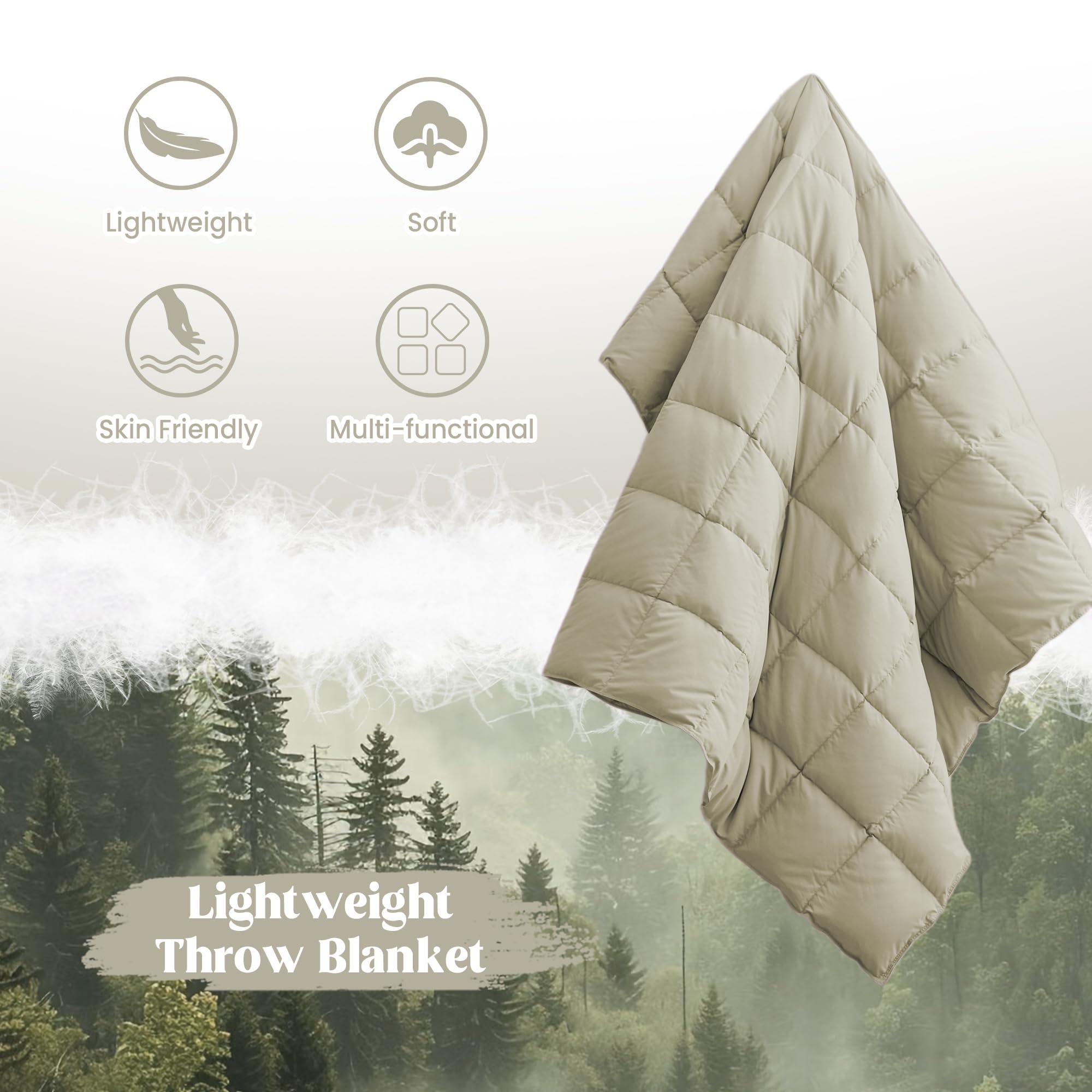 puredown Puredown Soft Feather Down Throw Blanket Lightweight Packable Couch Throw for Indoor and Outdoor Use, 50\"X70\", Beige