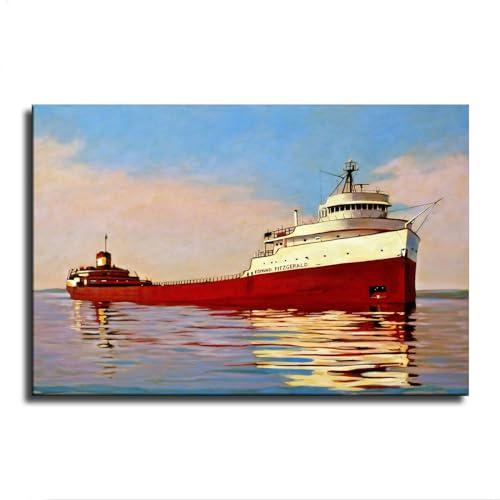 ErdbaR Edmund Fitzgerald Ship Painting Poster Canvas Wall Art Modern Home Room Mural Decoration (08x12inch-No Framed)
