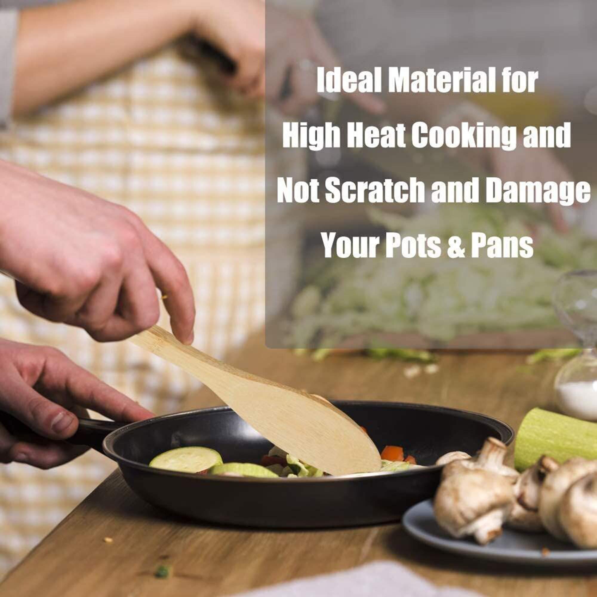 wertyu Wooden Spoons for Cooking, 6-Piece 12 Inch Bamboo Utensil Set Wood Spatula Spoon Nonstick Kitchen Utensil Set Premium Quality Housewarming Gifts Wooden Utensils for Everyday Use