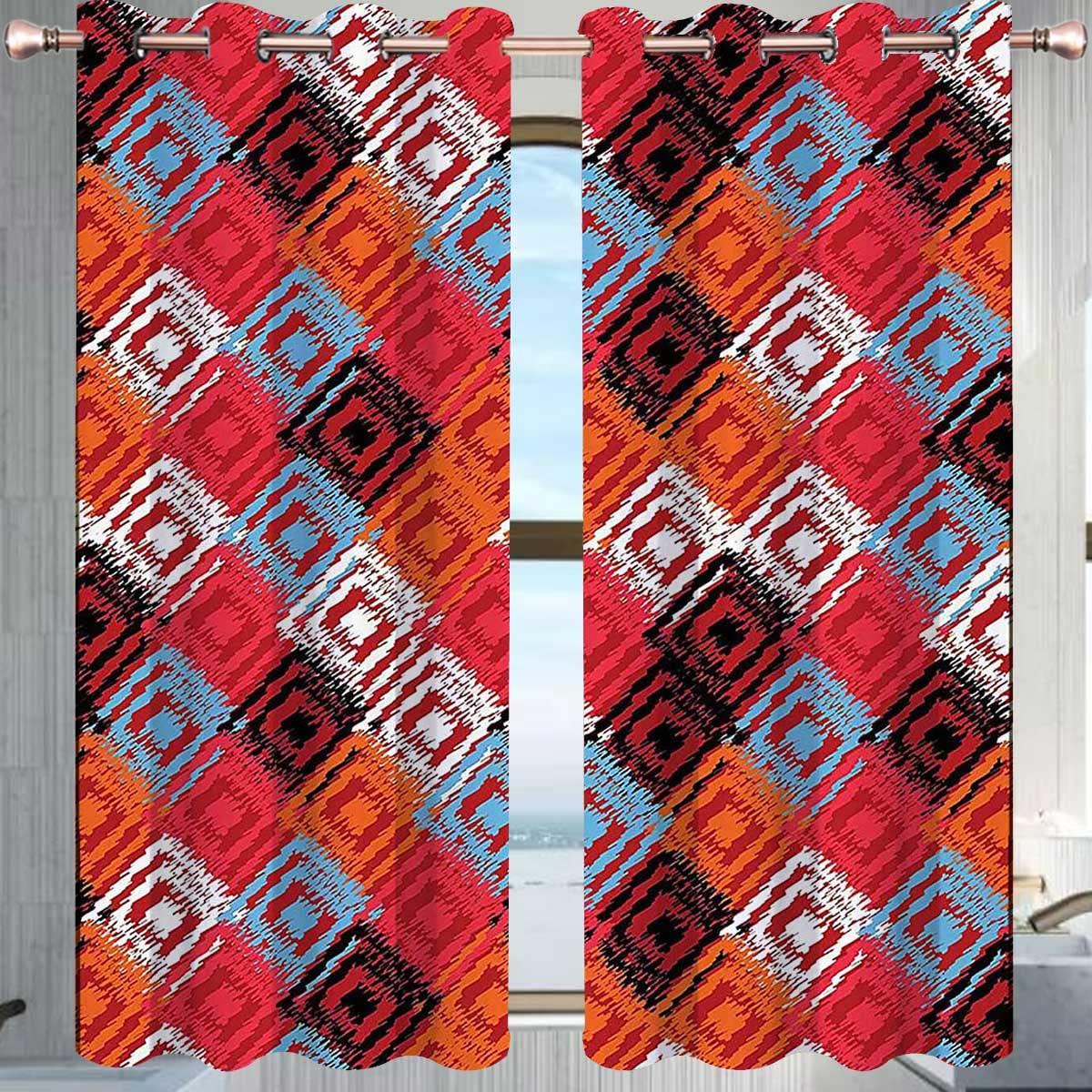 Generic Ikat Decor Kitchen Curtains Set 2 Panels Red Blue Orange Drapes for Backdrop Long Length Width Drop (W) 72 X (H) 85 Inches