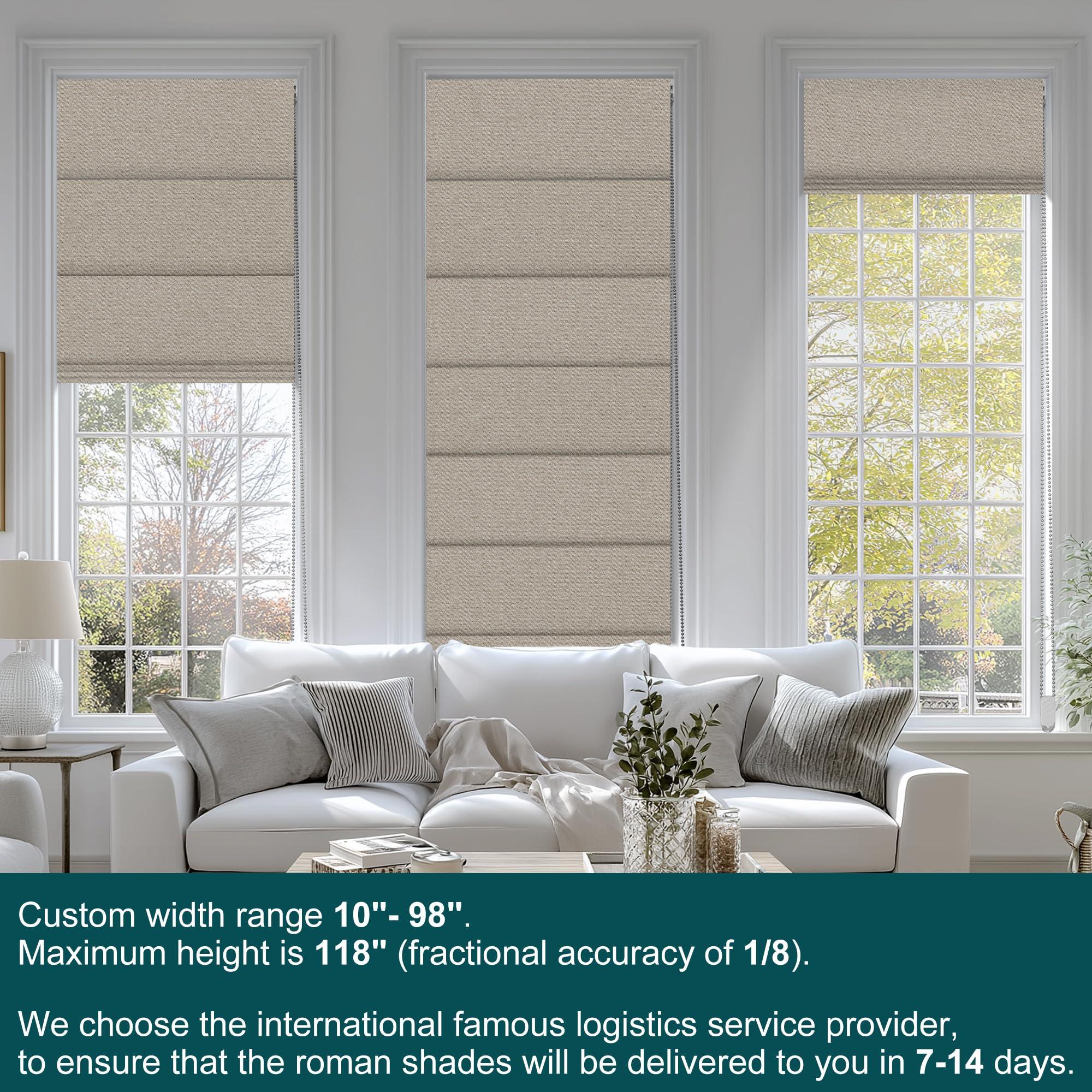 BERISSA BERISSA Blackout Roman Shades for Windows,Linen Roman Blinds,Room Darkening Thermal Insulated Pull Down Window Shades for Home Living Room Bedroom,Sand Brown,34" W x 66" H