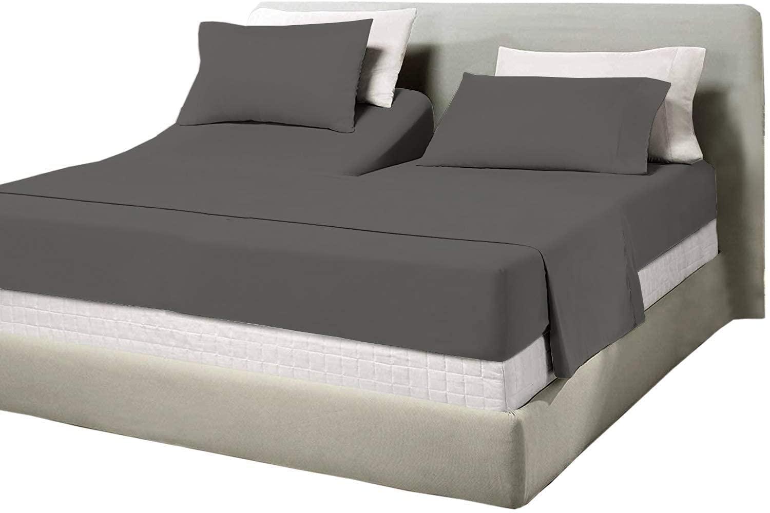 Shreem Linen Split Head Flex Cal-King Sheet Set - 1800 Ultra-Soft Microfiber Bed Sheets - Double Brushed - Split Head Cal-King Sheets Set - Deep Pocket - Bed Sheets (Split Head Flex Dark Grey) - 32\" Split TOP